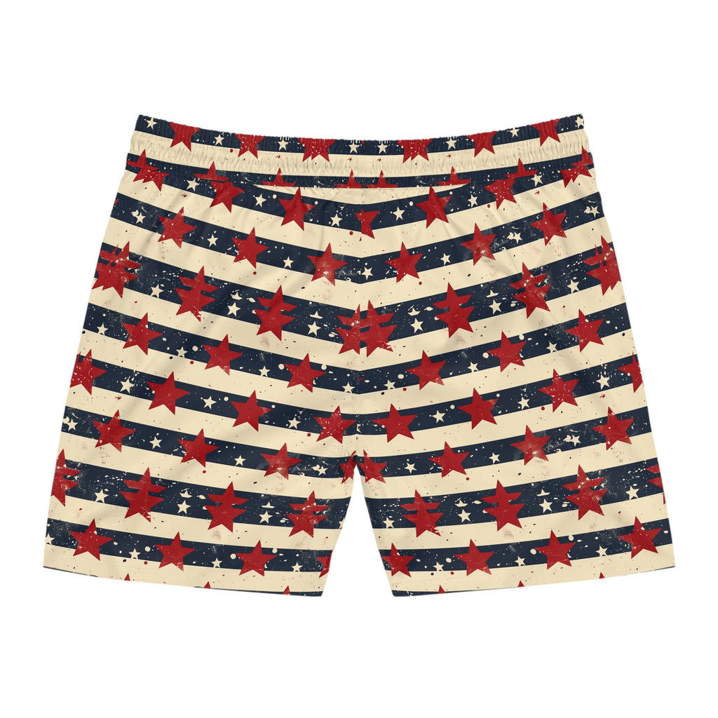 Patriotic Red Star Striped Men's Swim Shorts