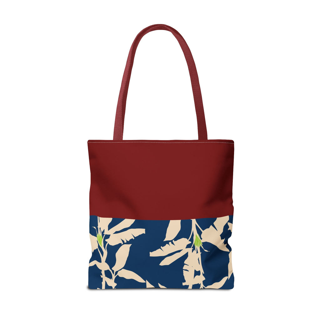 Red Navy Botanical Leaf Pattern Tote Bag