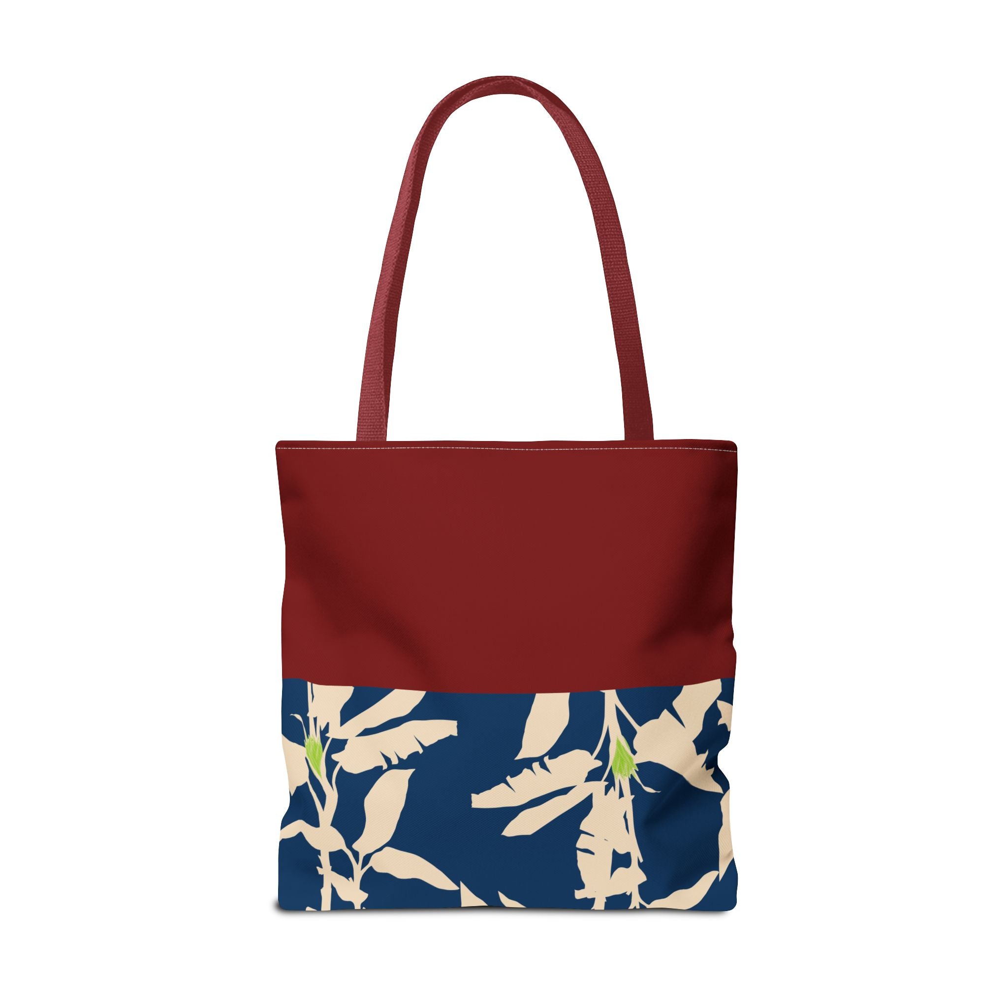 Red Navy Botanical Leaf Pattern Tote Bag