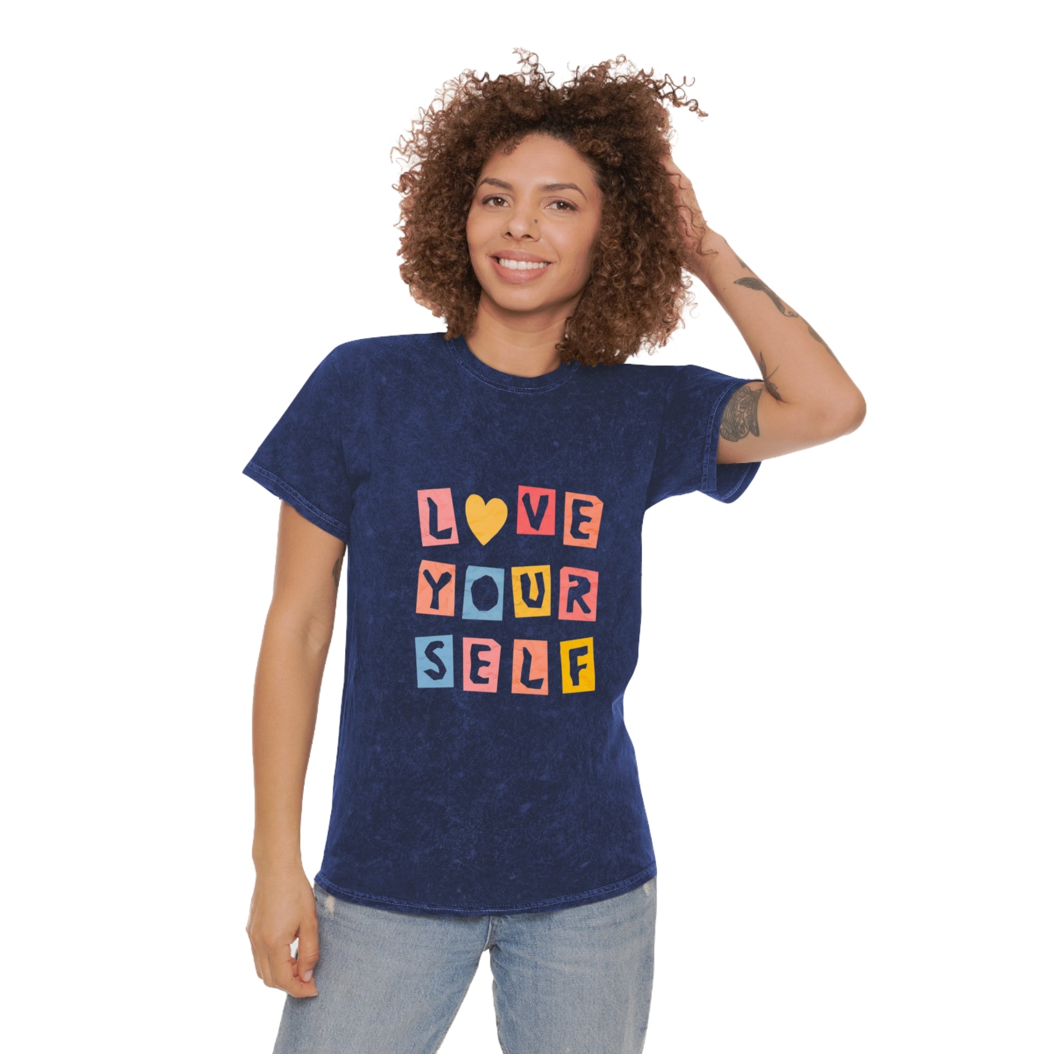 Love Yourself Mineral-Wash Tee — Retro Block Letter Self-Love T-Shirt