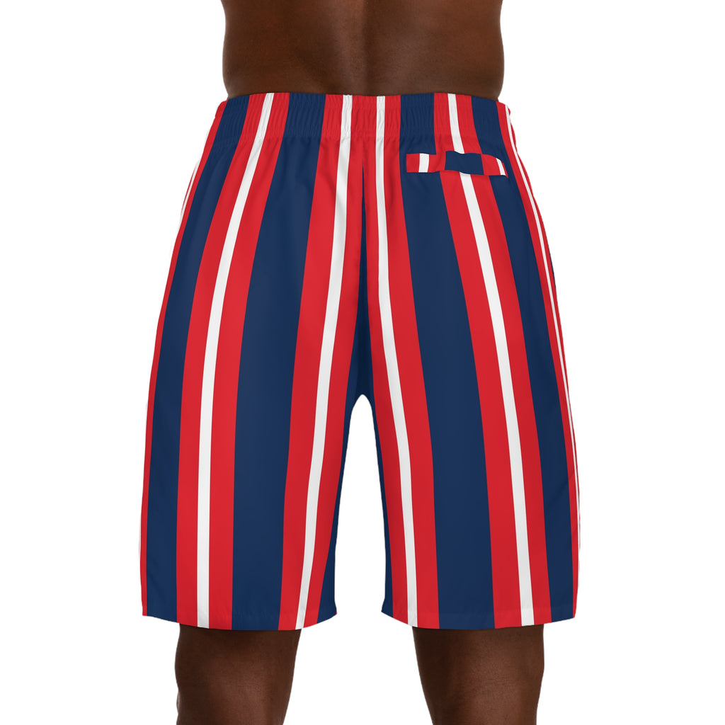 Men's Red White & Navy Vertical Stripe Jogger Shorts