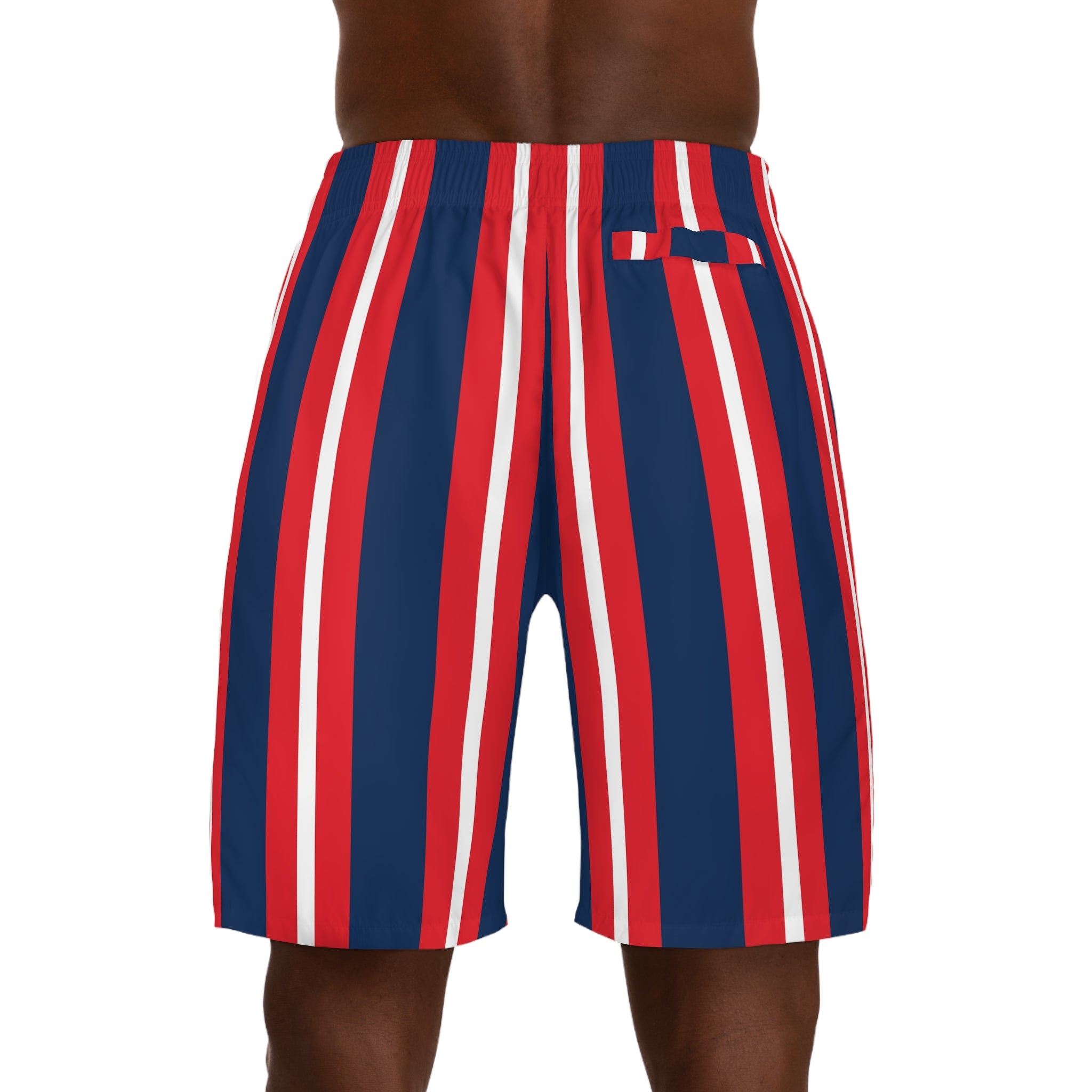 Men's Red White & Navy Vertical Stripe Jogger Shorts