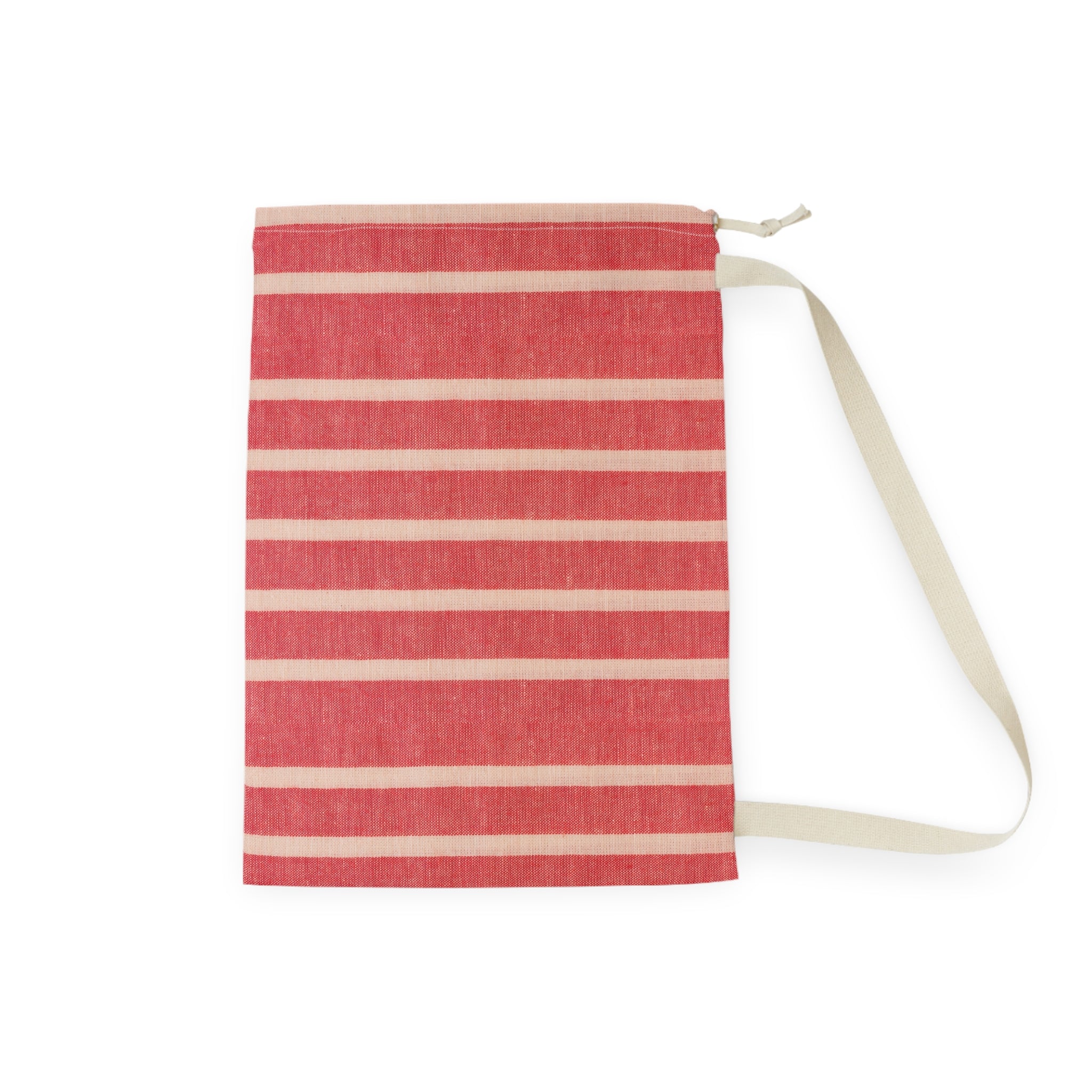 Striped Red Laundry Bag — Cotton Drawstring Laundry Tote