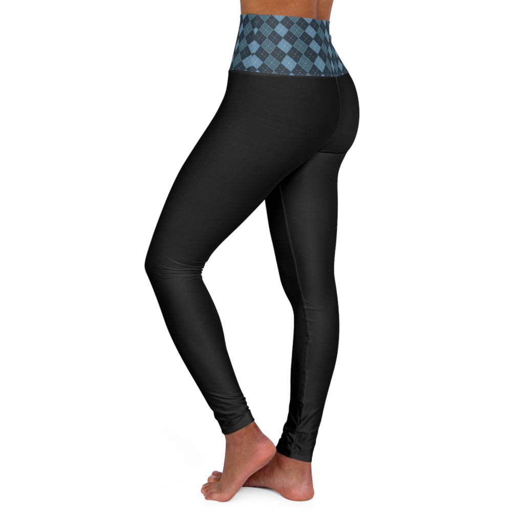 Black leggings with text waistband on a white background