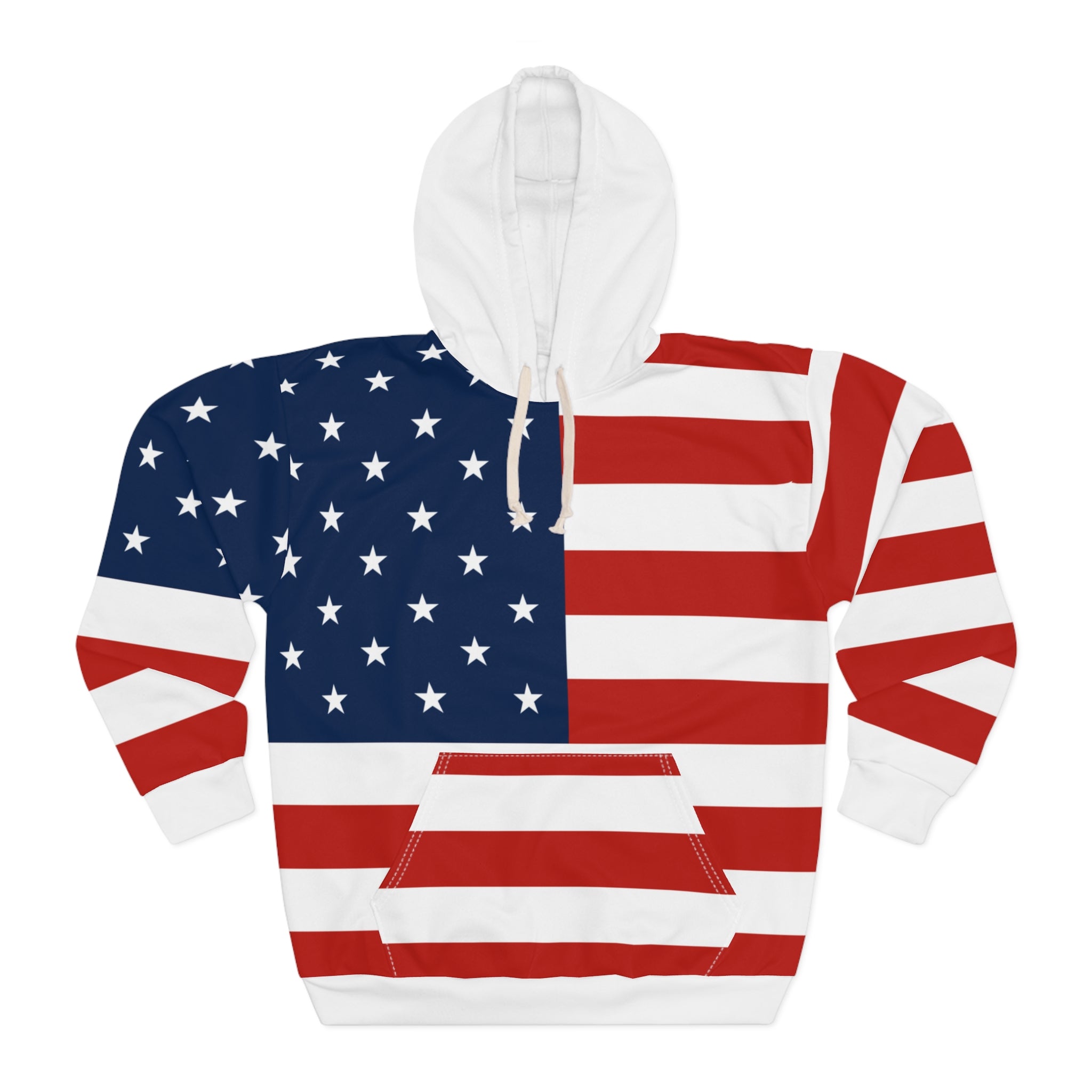 Hoodie with American flag design on a white background