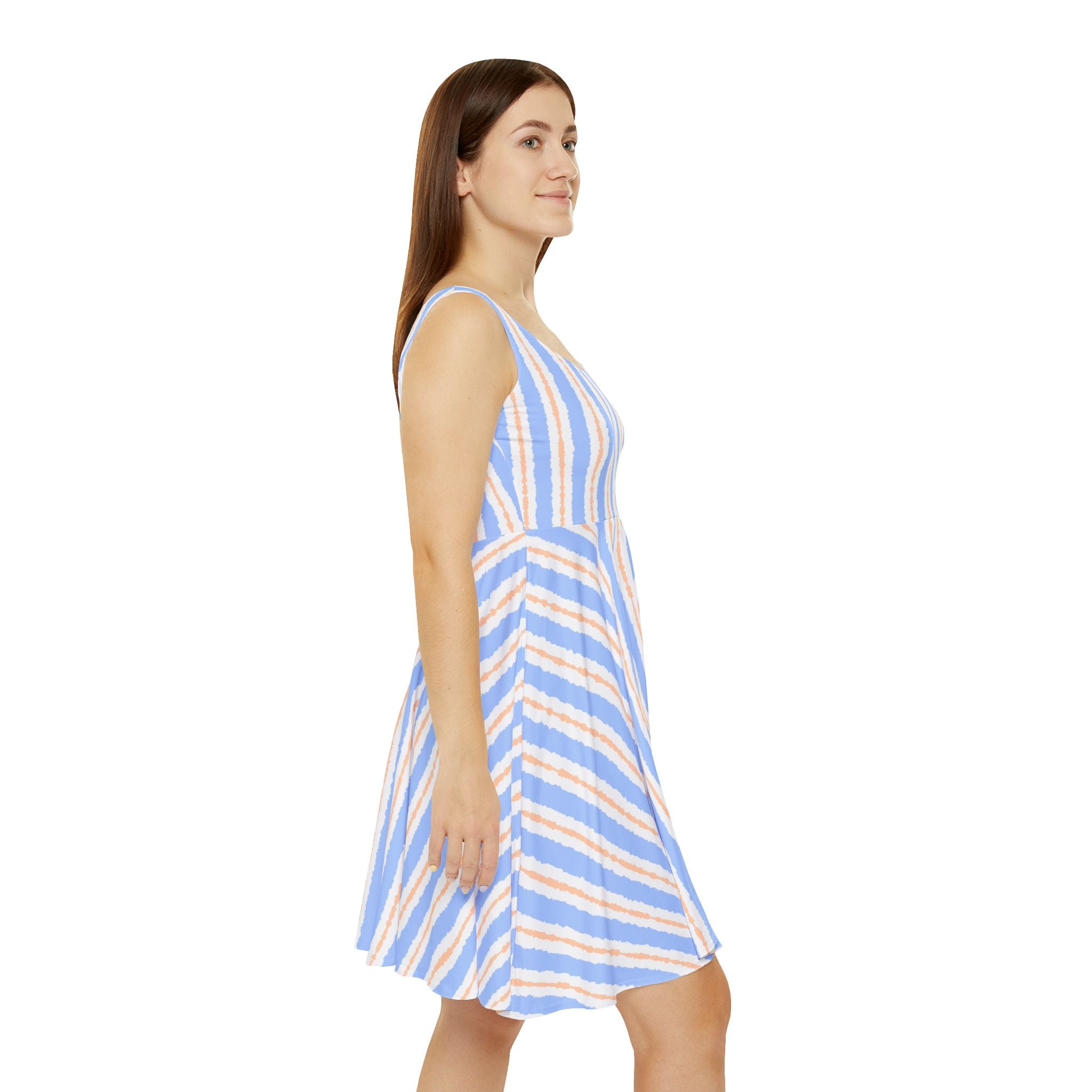 Blue & Beige Striped Dress — Casual Summer A-Line Dress