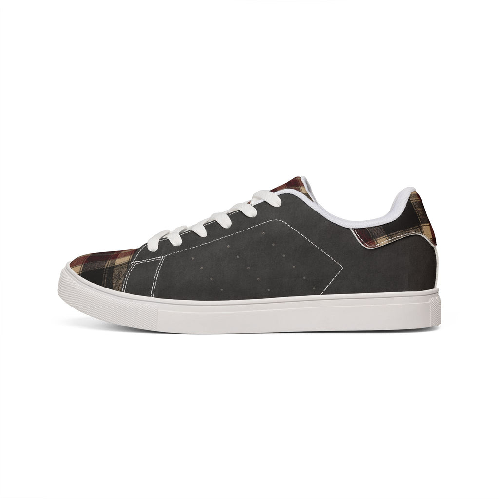 Leather Low-Top Sneakers — Plaid Accent Casual Men’s Shoes