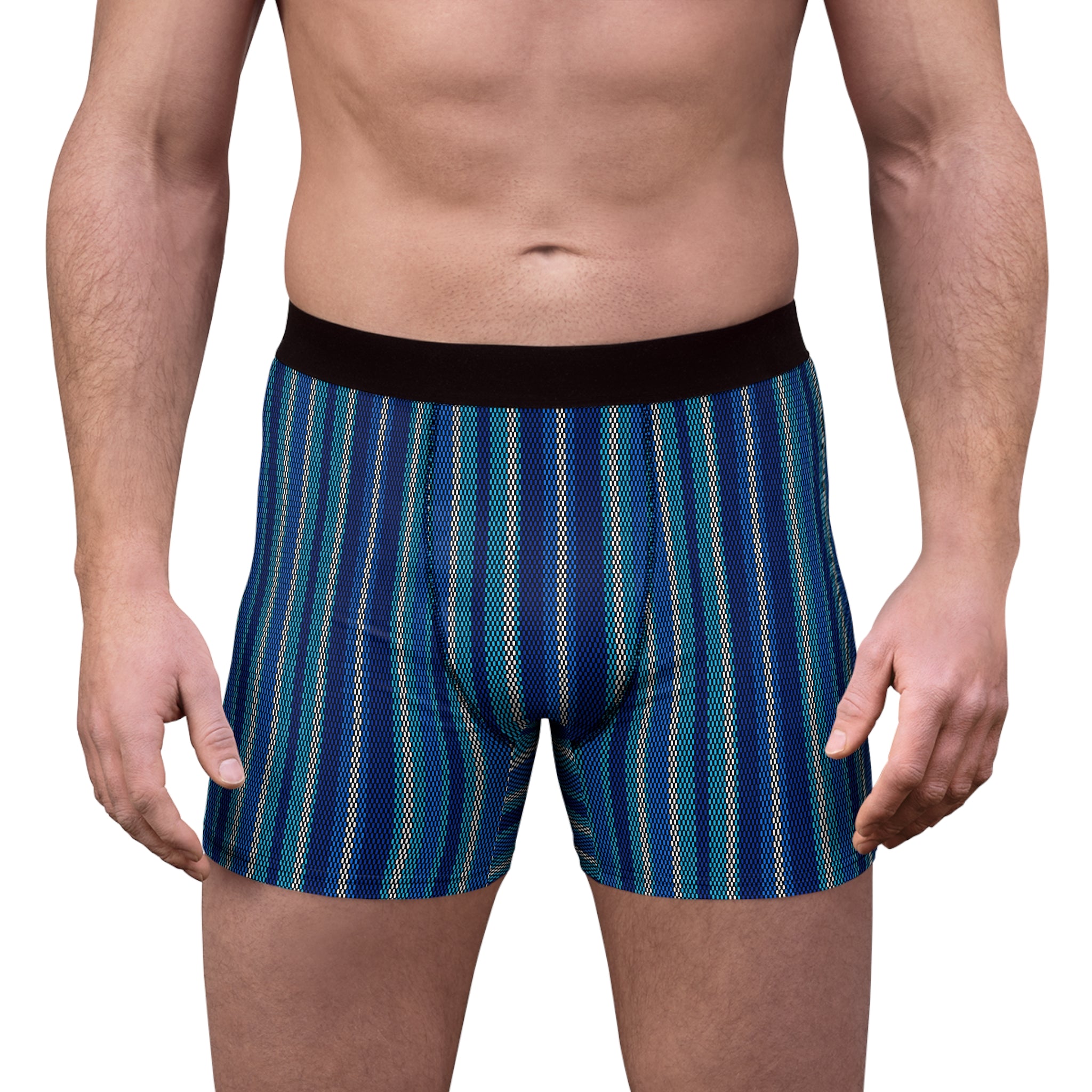 Striped Blue Men’s Boxer Briefs — All-Over Pattern Comfortable Undergarment
