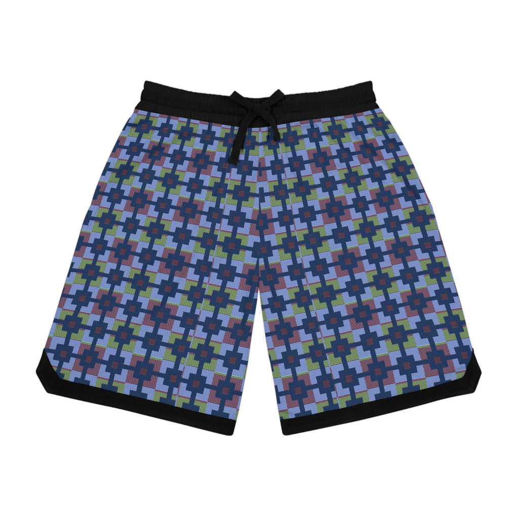 Geometric Cross Pattern Basketball Shorts — Athletic Mesh