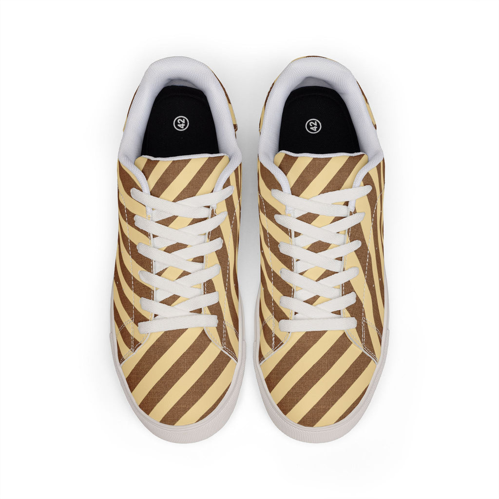 Diagonal Brown Stripes Sneakers | Low-Top Leather