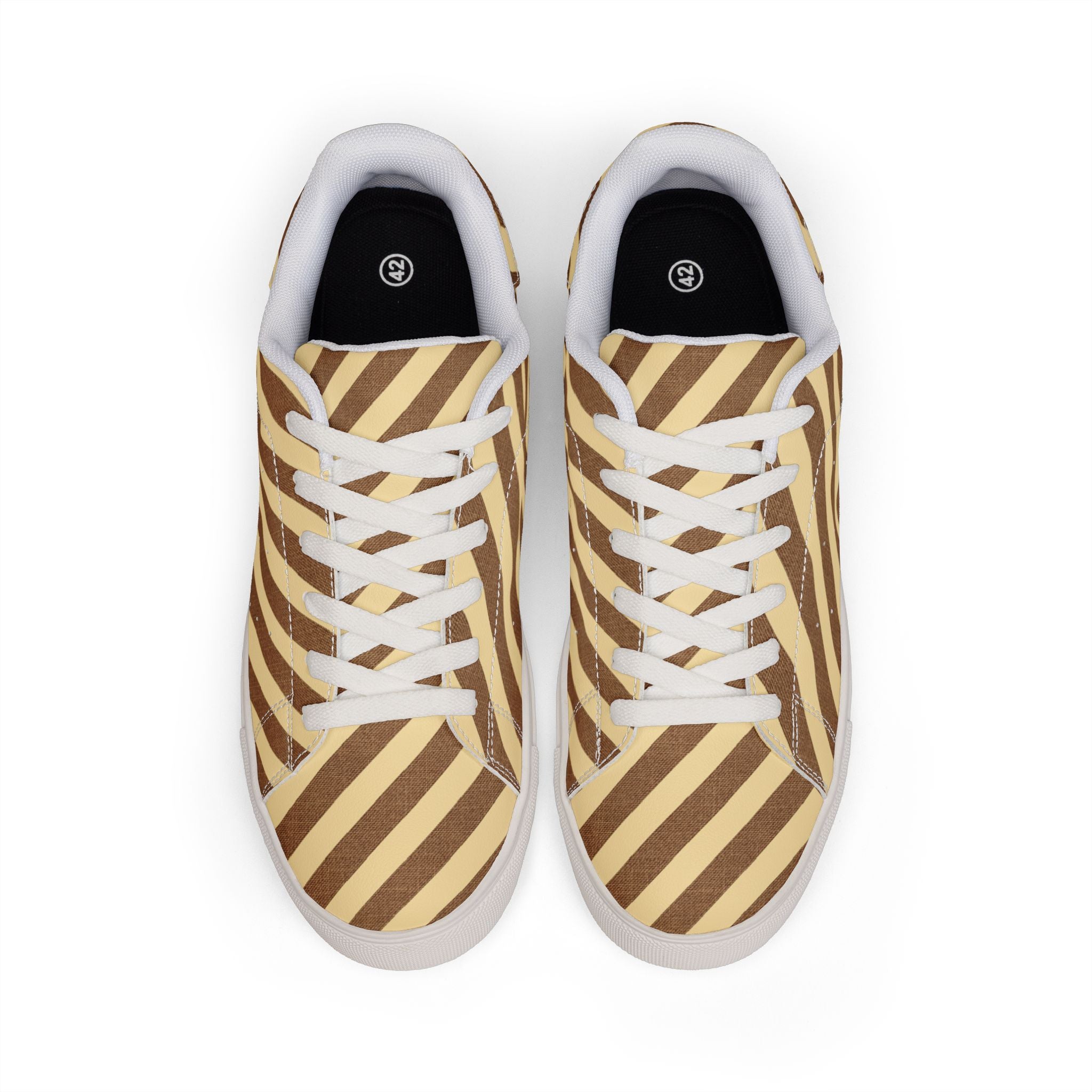 Diagonal Brown Stripes Sneakers | Low-Top Leather