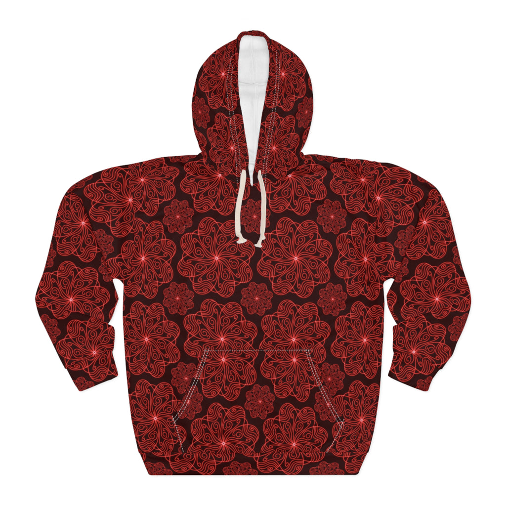 Red Floral Mandala Hoodie | All-Over Print Pullover