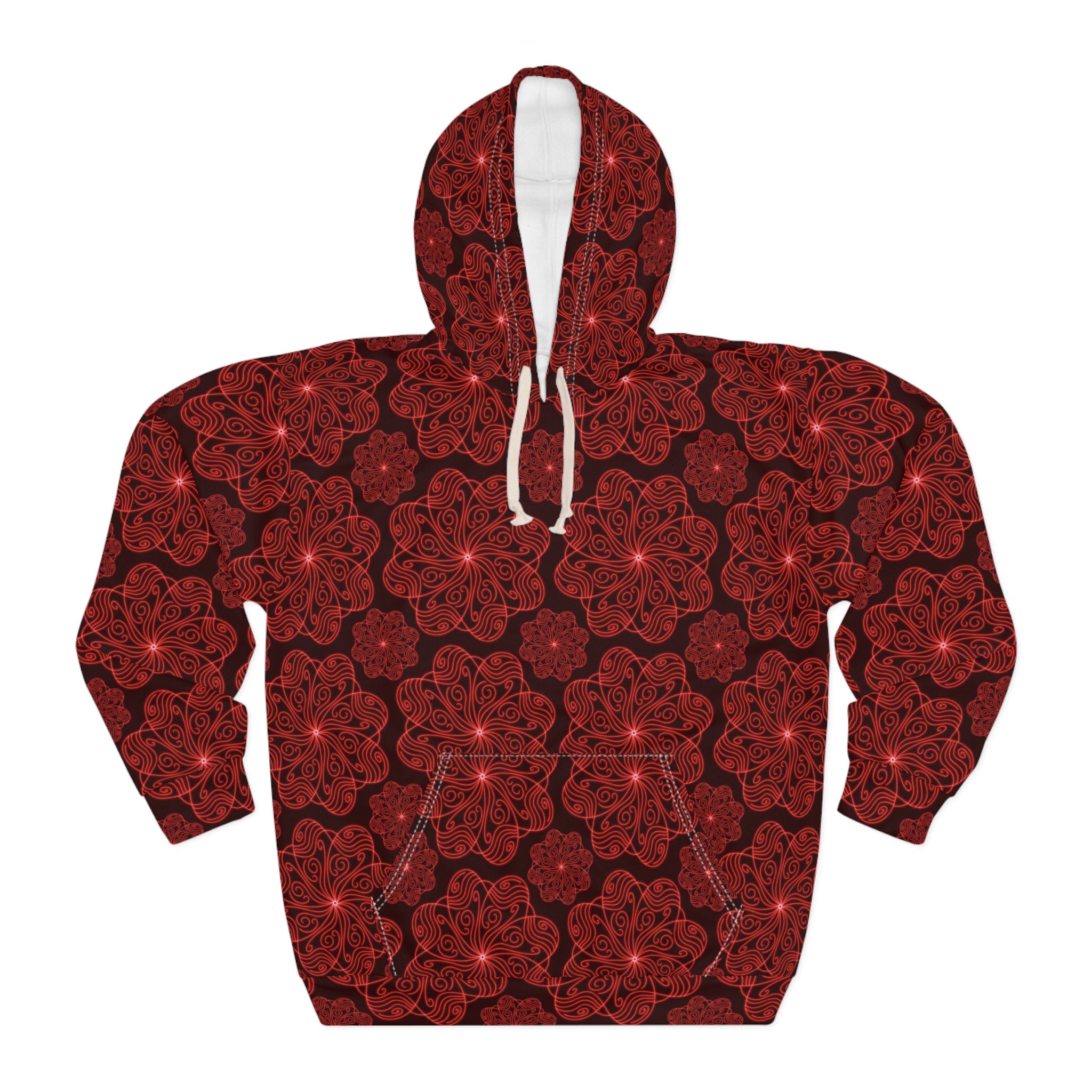 Red Floral Mandala Hoodie | All-Over Print Pullover