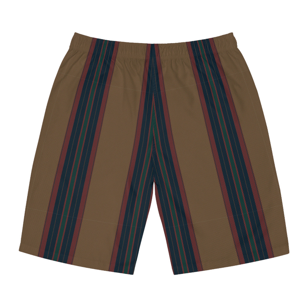 Men's Striped Board Shorts — Vintage Earthtone Vertical Stripe Swim Trunks