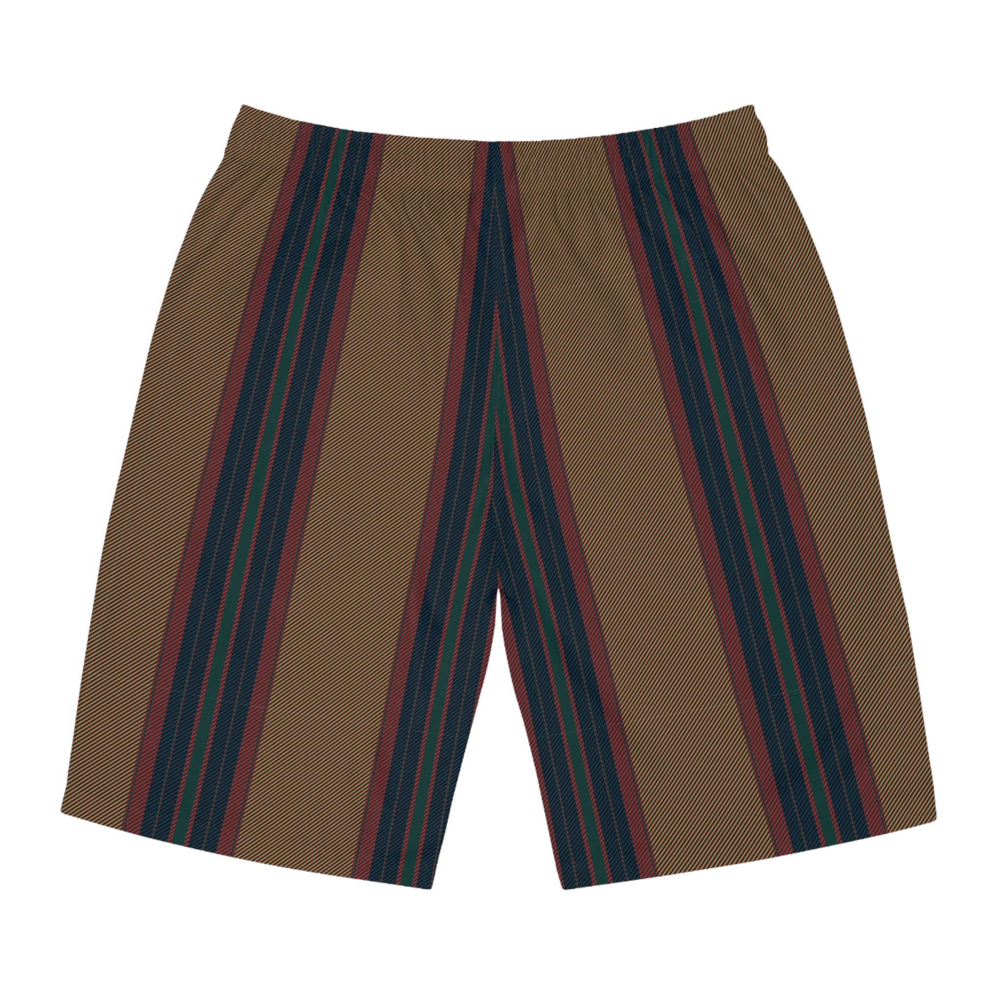 Men's Striped Board Shorts — Vintage Earthtone Vertical Stripe Swim Trunks