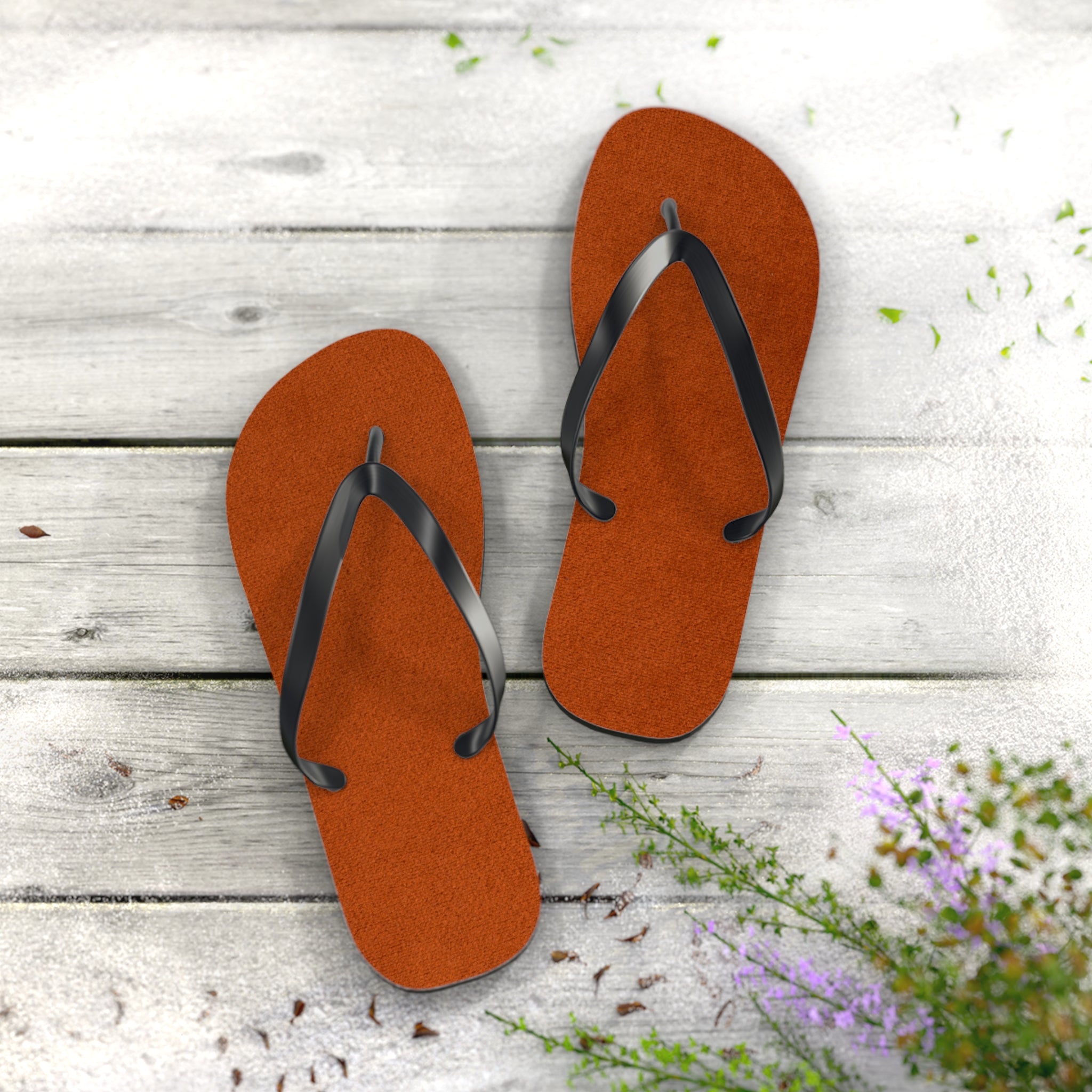 Rust Suede Flip Flops – Casual Beach Sandals with Black Straps