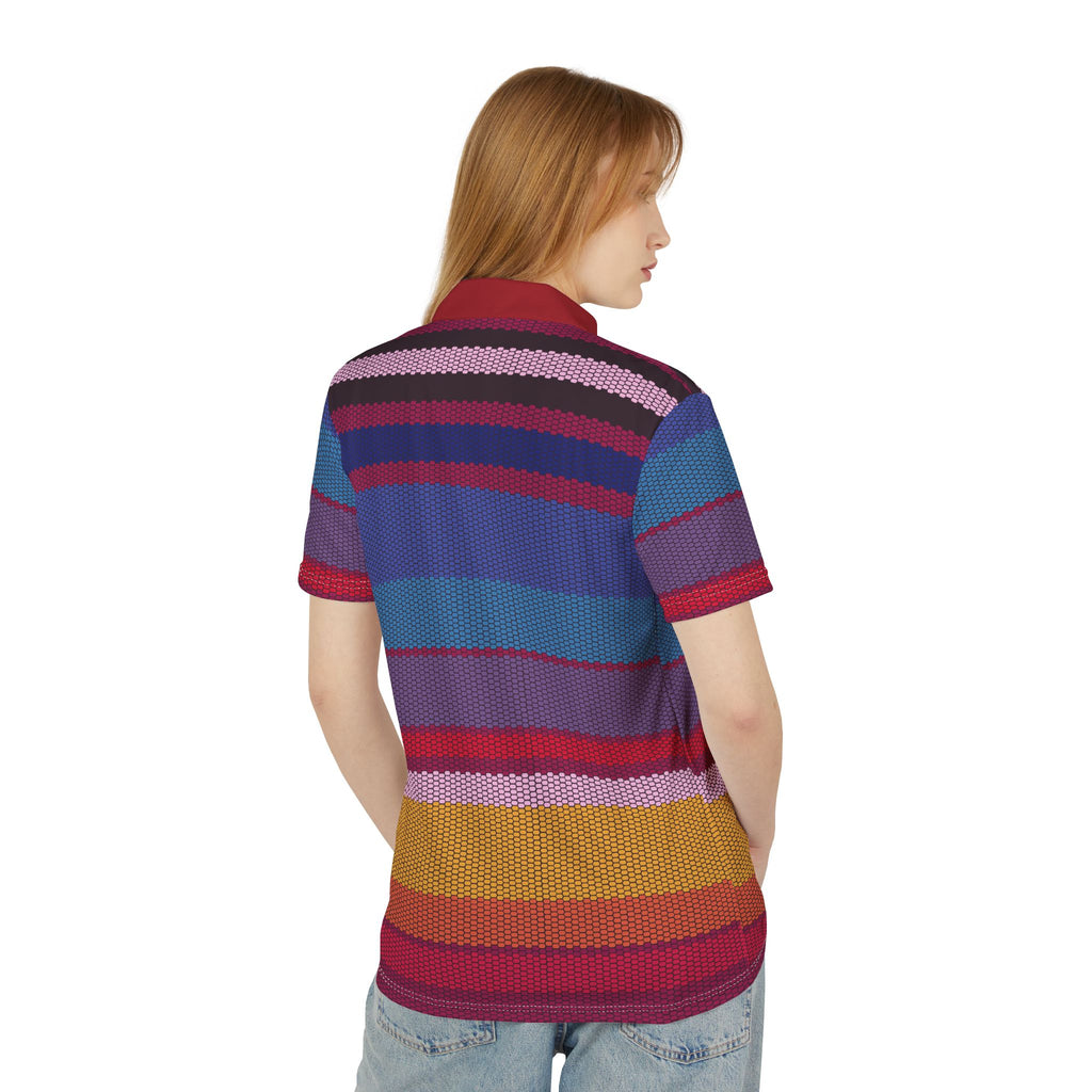 Colorful Striped Knit Polo Shirt — Vibrant Rainbow Casual Polo