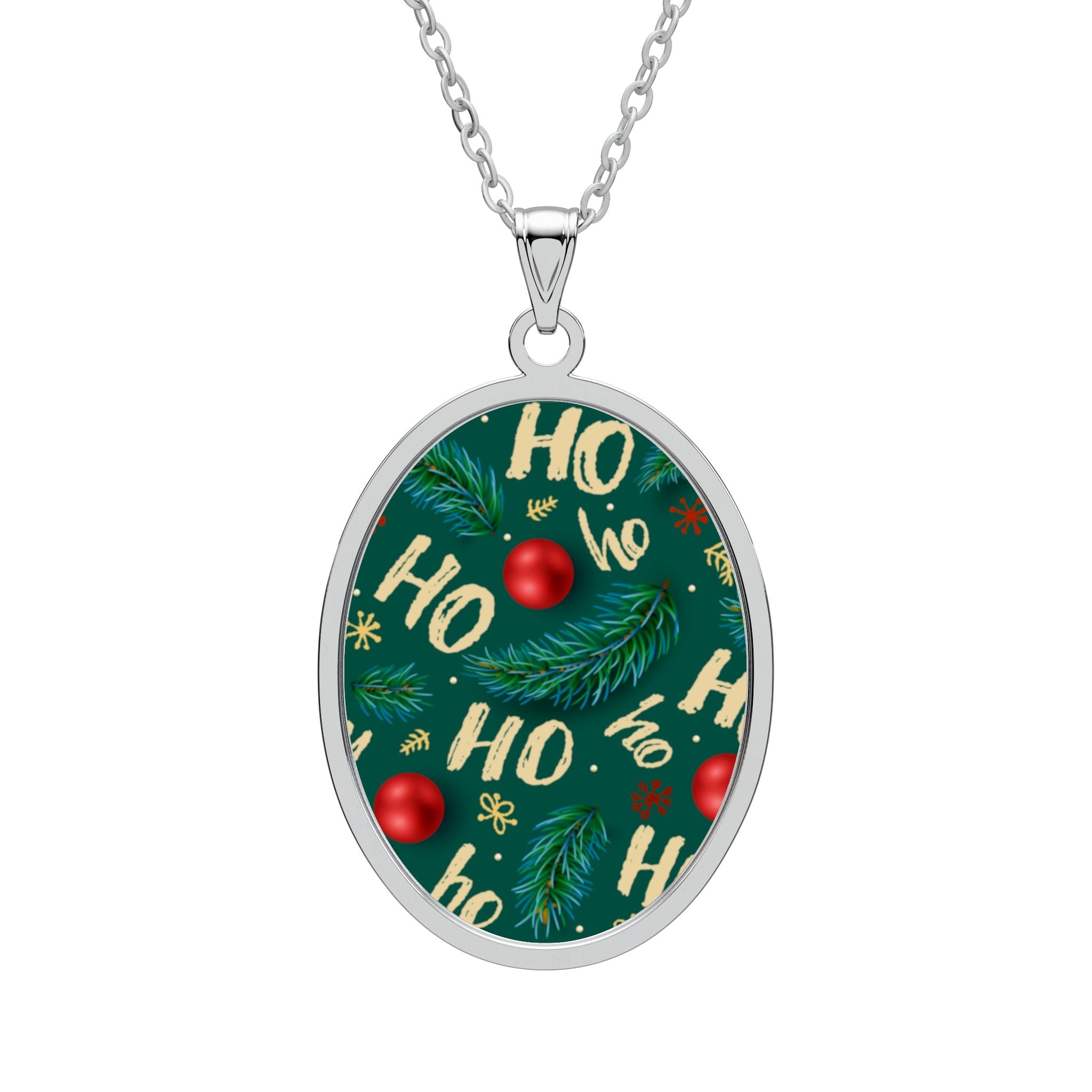 Christmas 'Ho Ho Ho' Oval Pendant Necklace