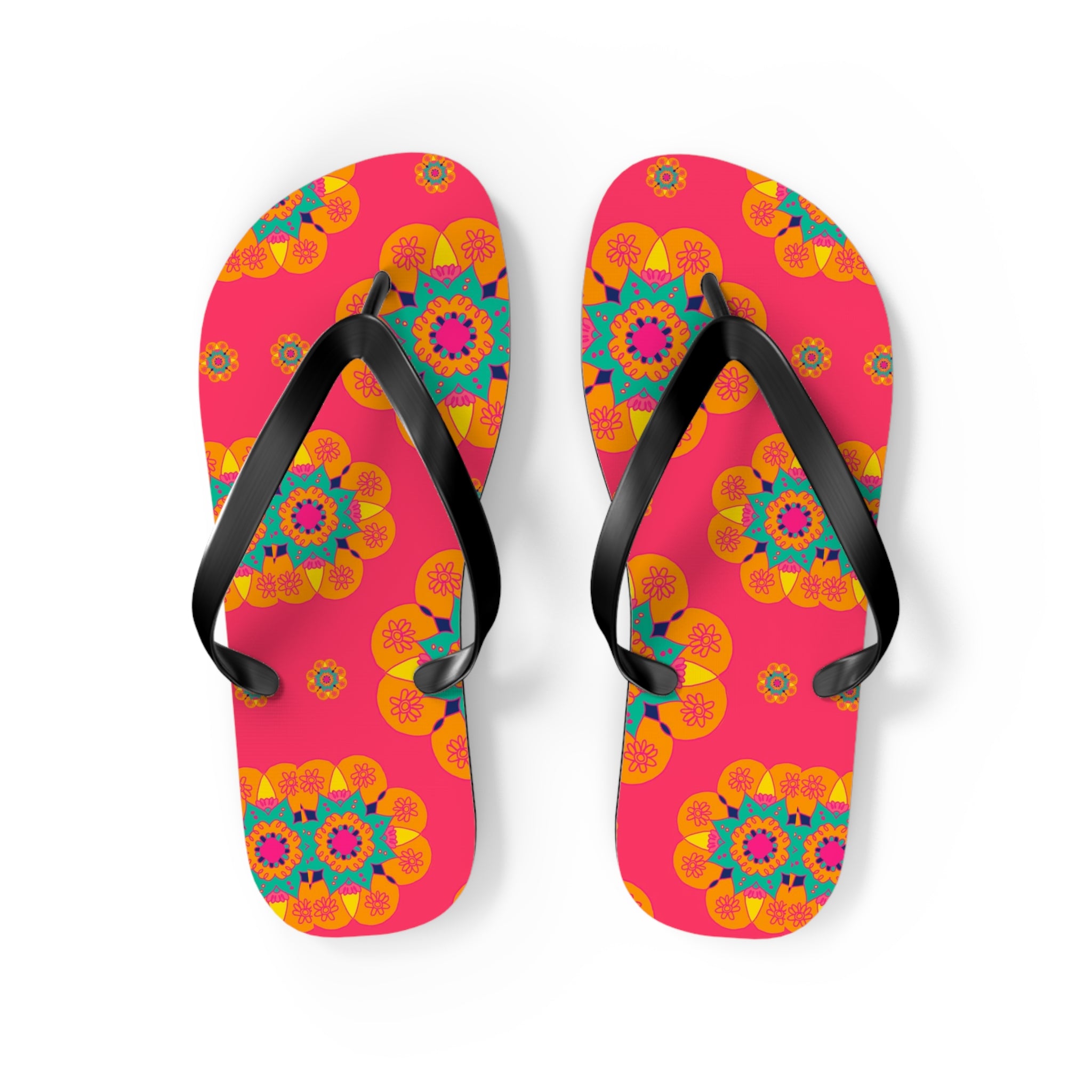 Floral Mandala Flip Flops – Bright Pink Tropical Beach Sandals