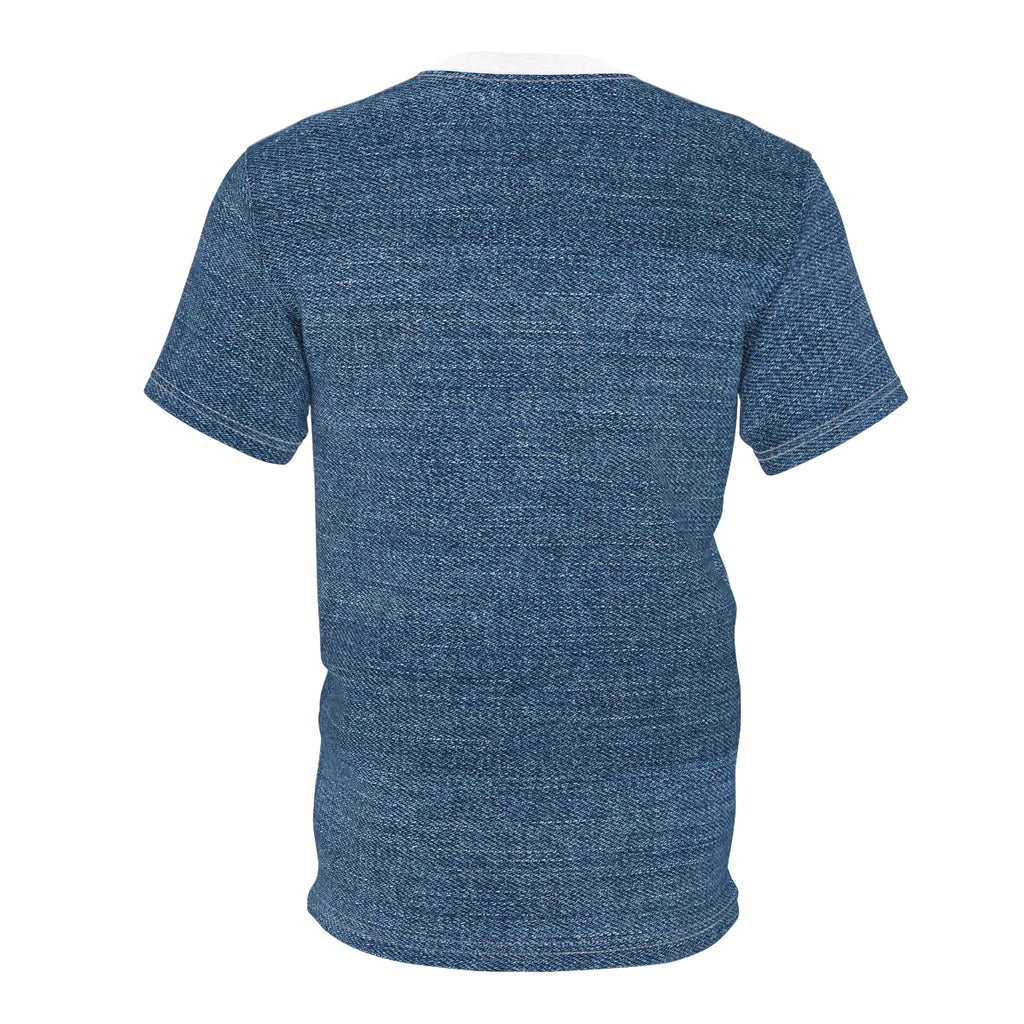 Black and white patterned t-shirt on a white background