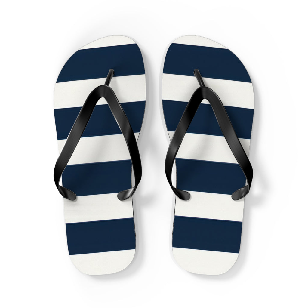 Navy & White Striped Flip Flops — Classic Beach Sandals