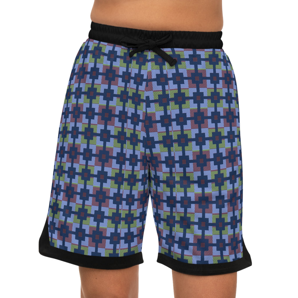 Geometric Cross Pattern Basketball Shorts — Athletic Mesh