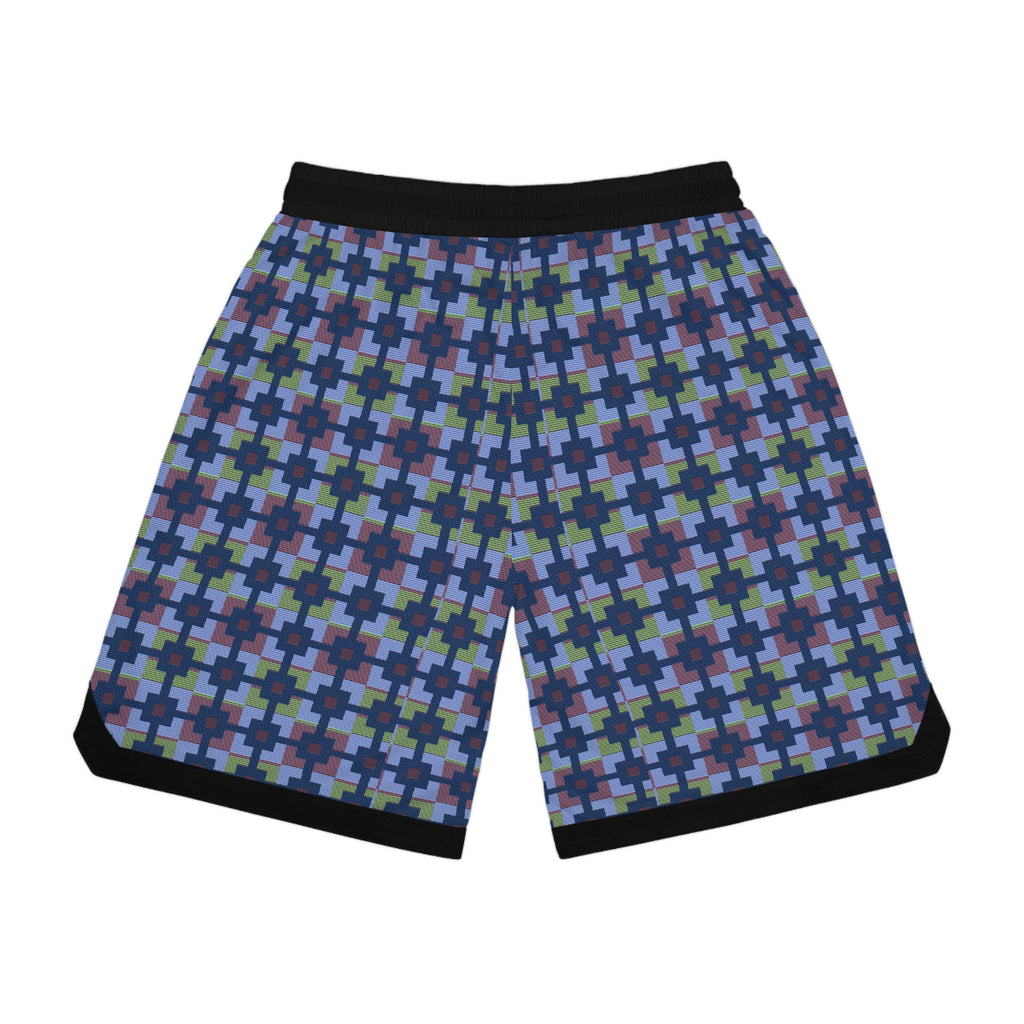 Geometric Cross Pattern Basketball Shorts — Athletic Mesh