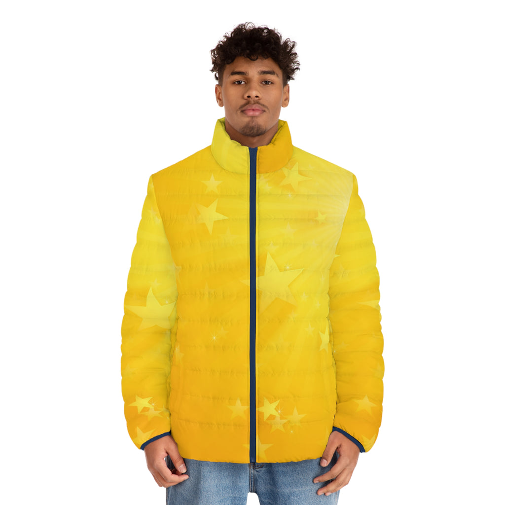 Yellow Sun Star Puffer Jacket — Men's Lightweight Quilted Coat