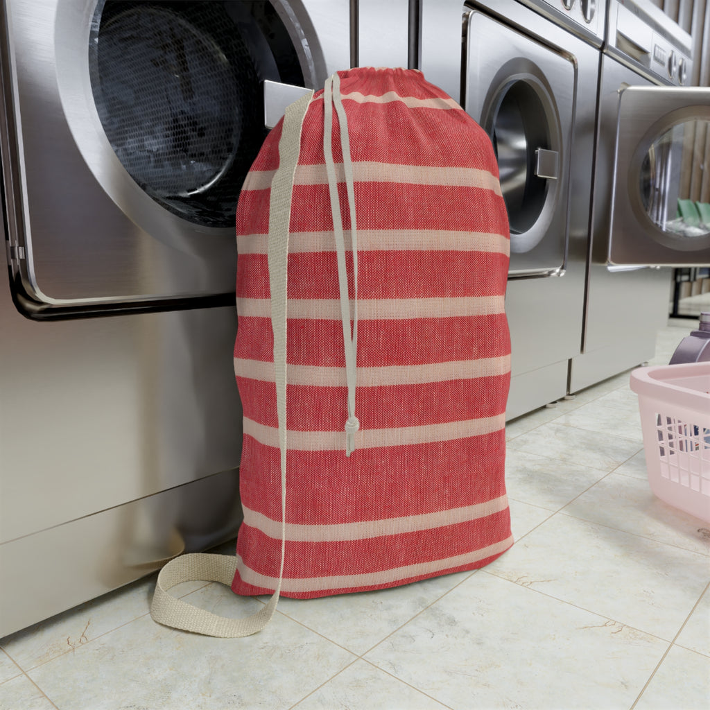 Striped Red Laundry Bag — Cotton Drawstring Laundry Tote