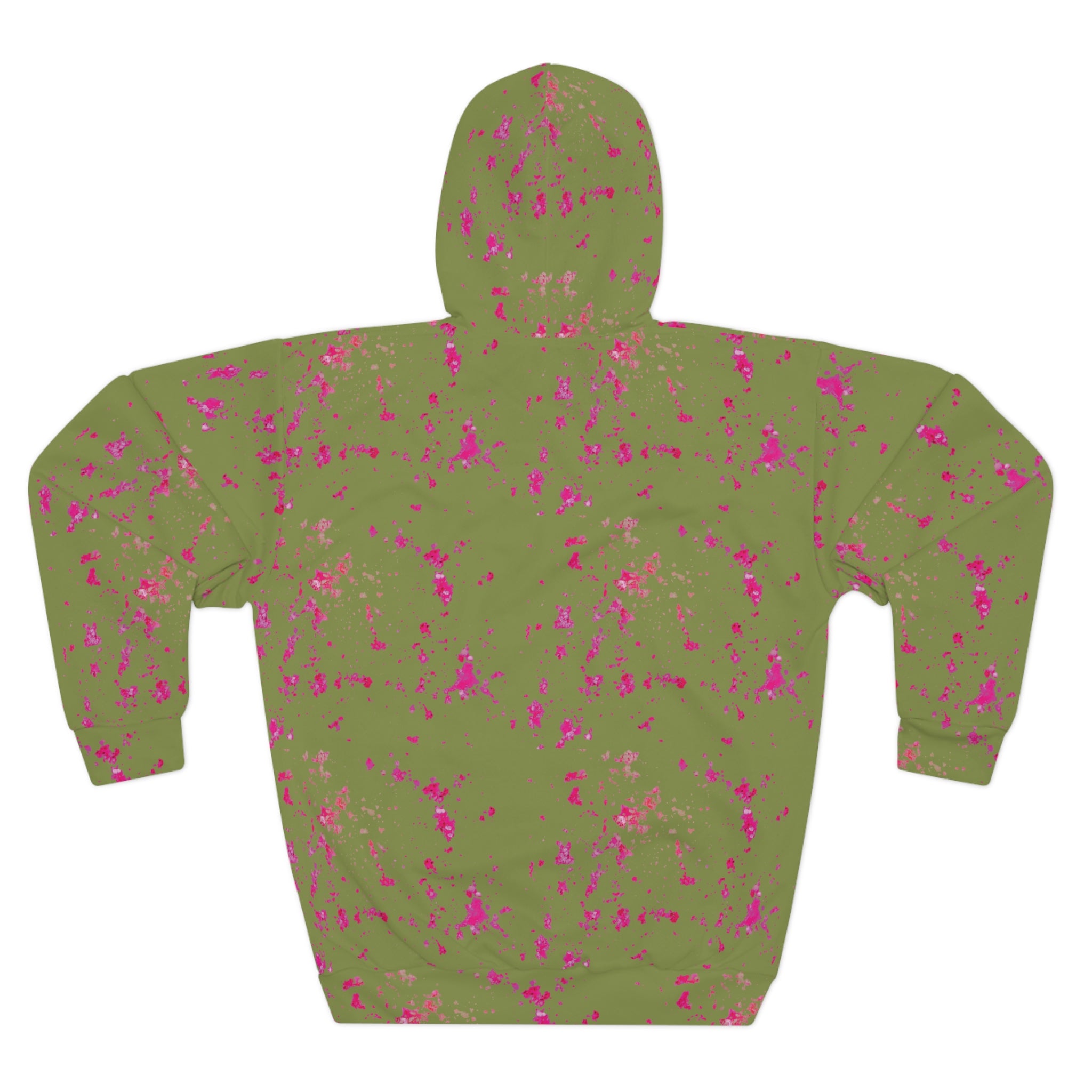 Green & Pink Paint Splatter Hoodie -  Casual Pullover
