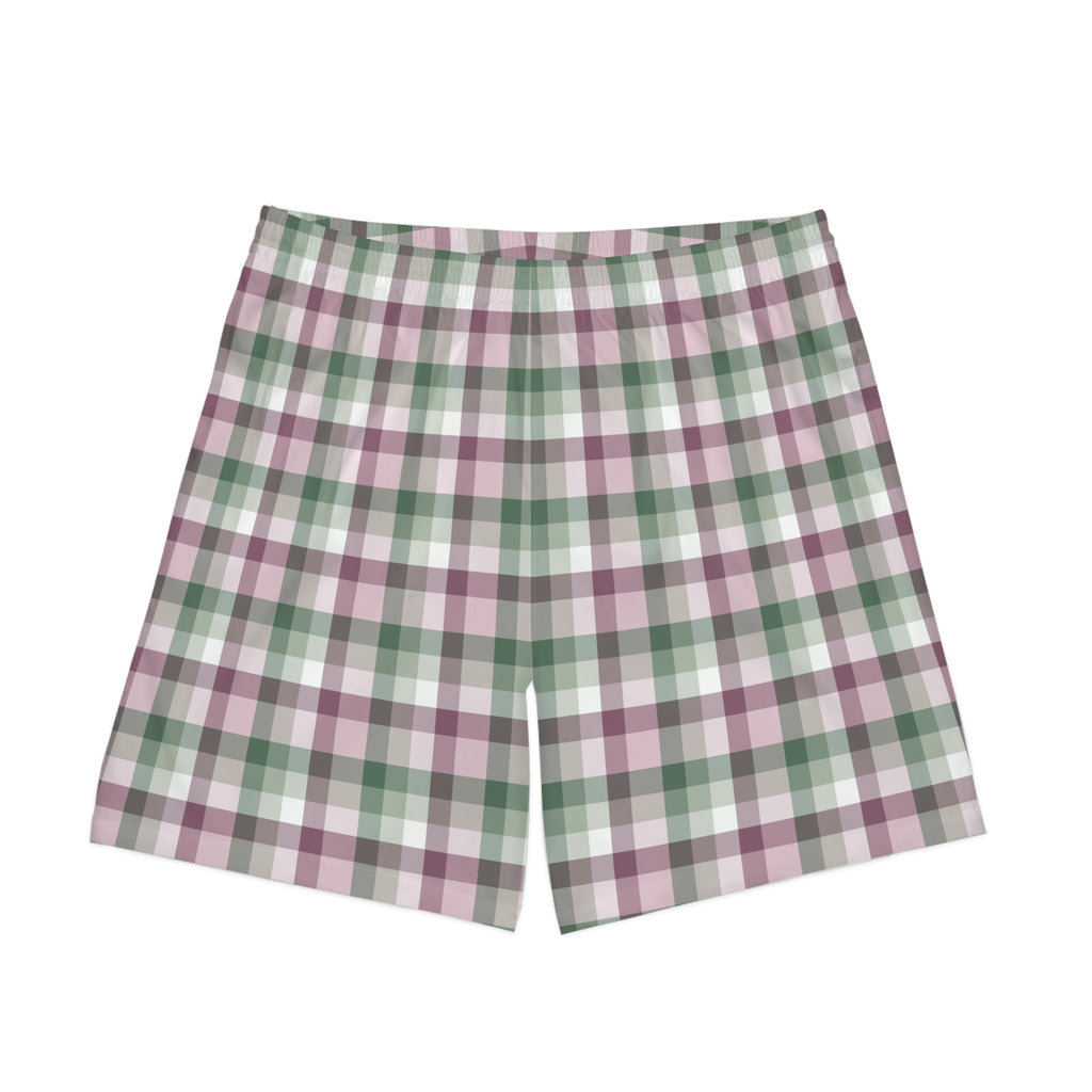 Men's Plaid Beach Shorts — Pastel Green & Mauve
