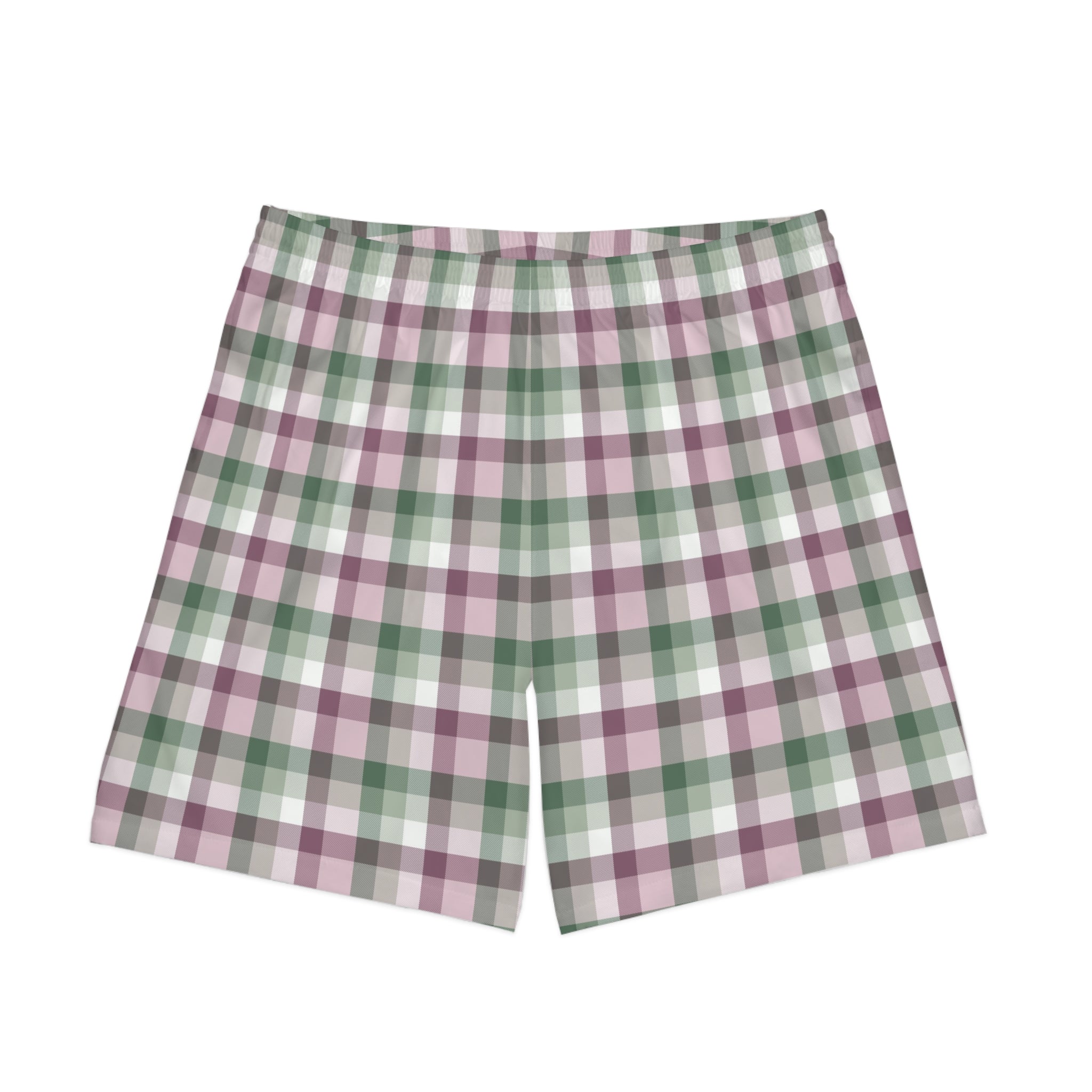Men's Plaid Beach Shorts — Pastel Green & Mauve