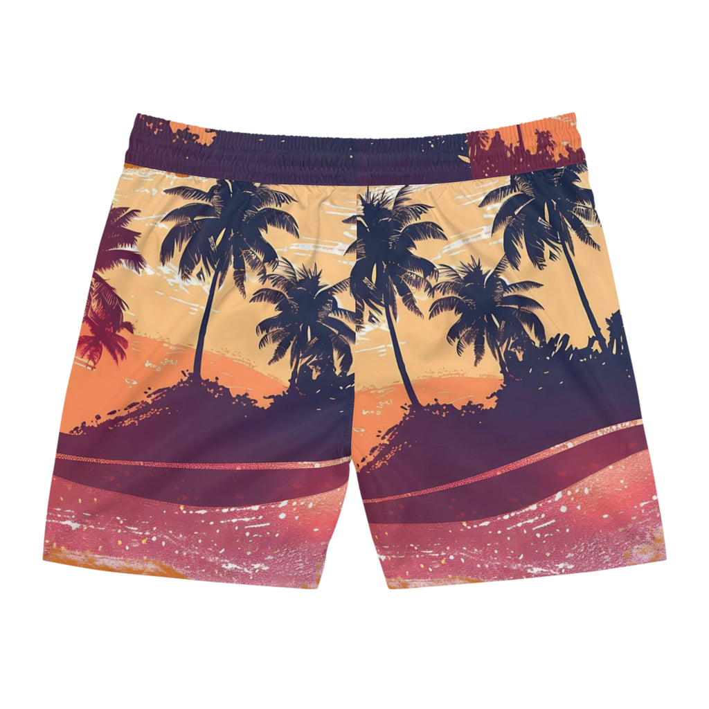 Men's Tropical Sunset Swim Shorts — Palm Tree Beach Boardshorts
