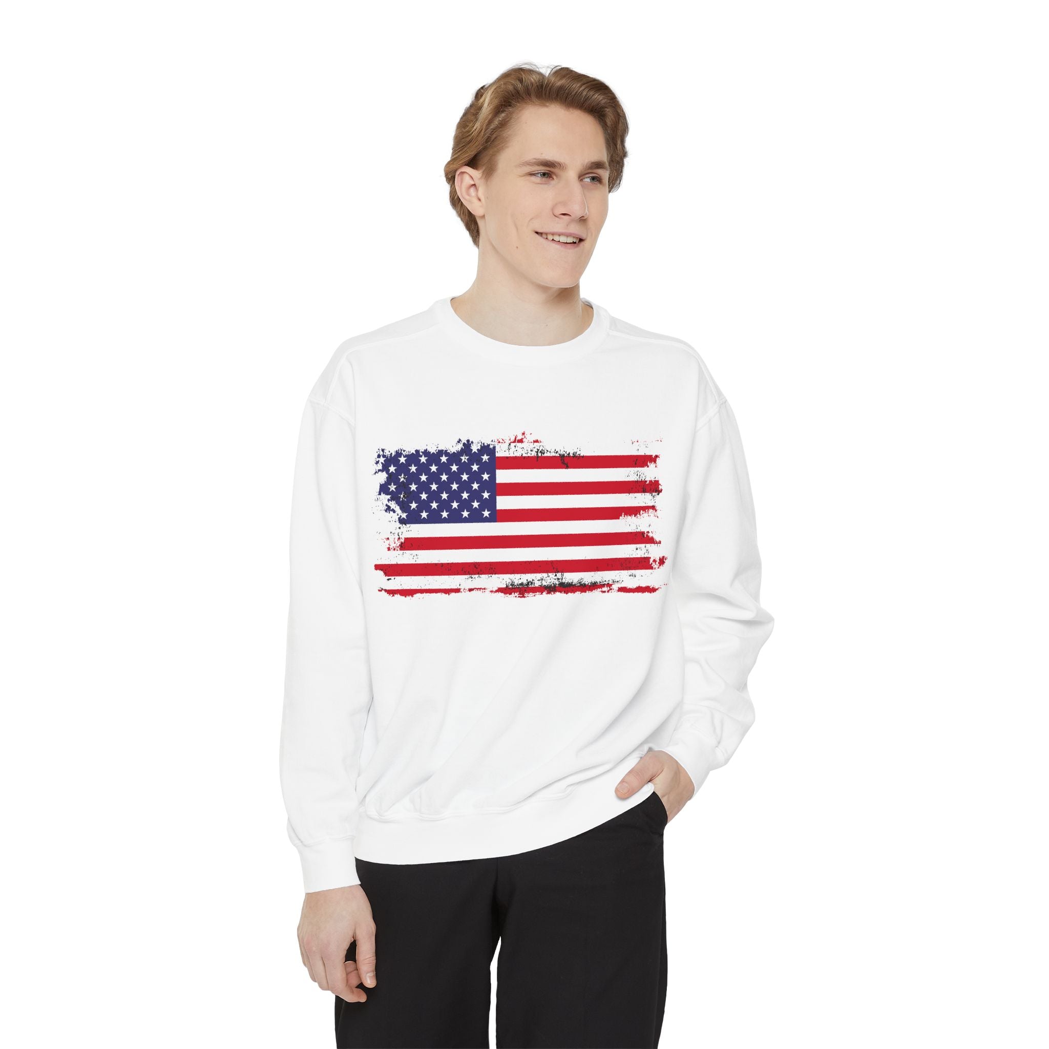 Distressed American Flag sweatshirt | Vintage USA Stars Stripes Crewneck