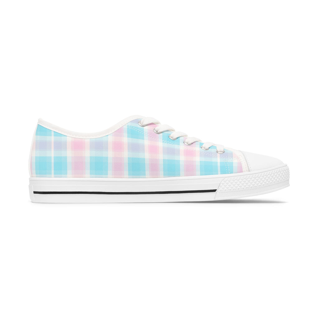 Low Top Sneakers - Pastel Plaid Women's Casual Canvas Shoes