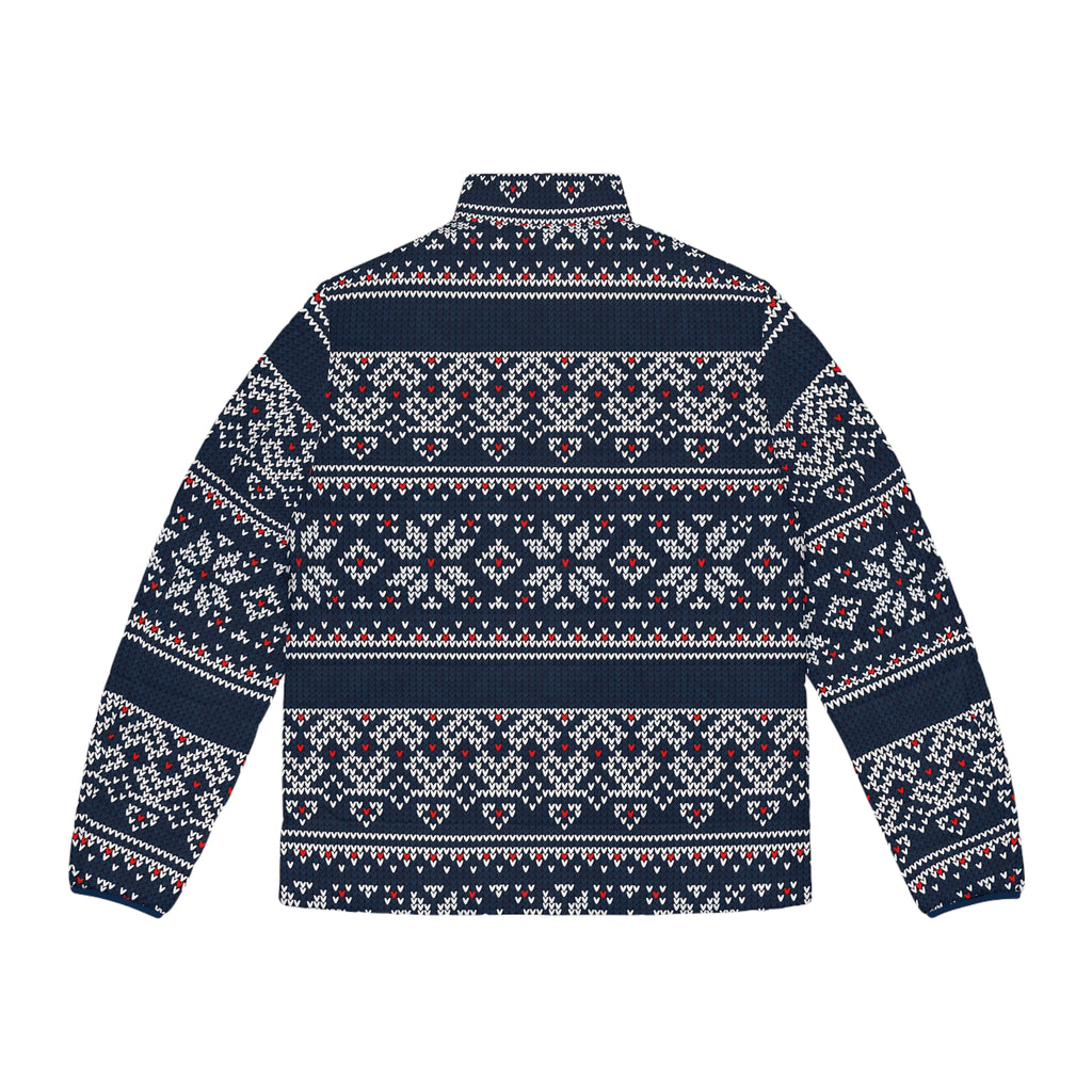 Nordic Fair Isle Pattern Puffer Jacket | Navy All-Over Print