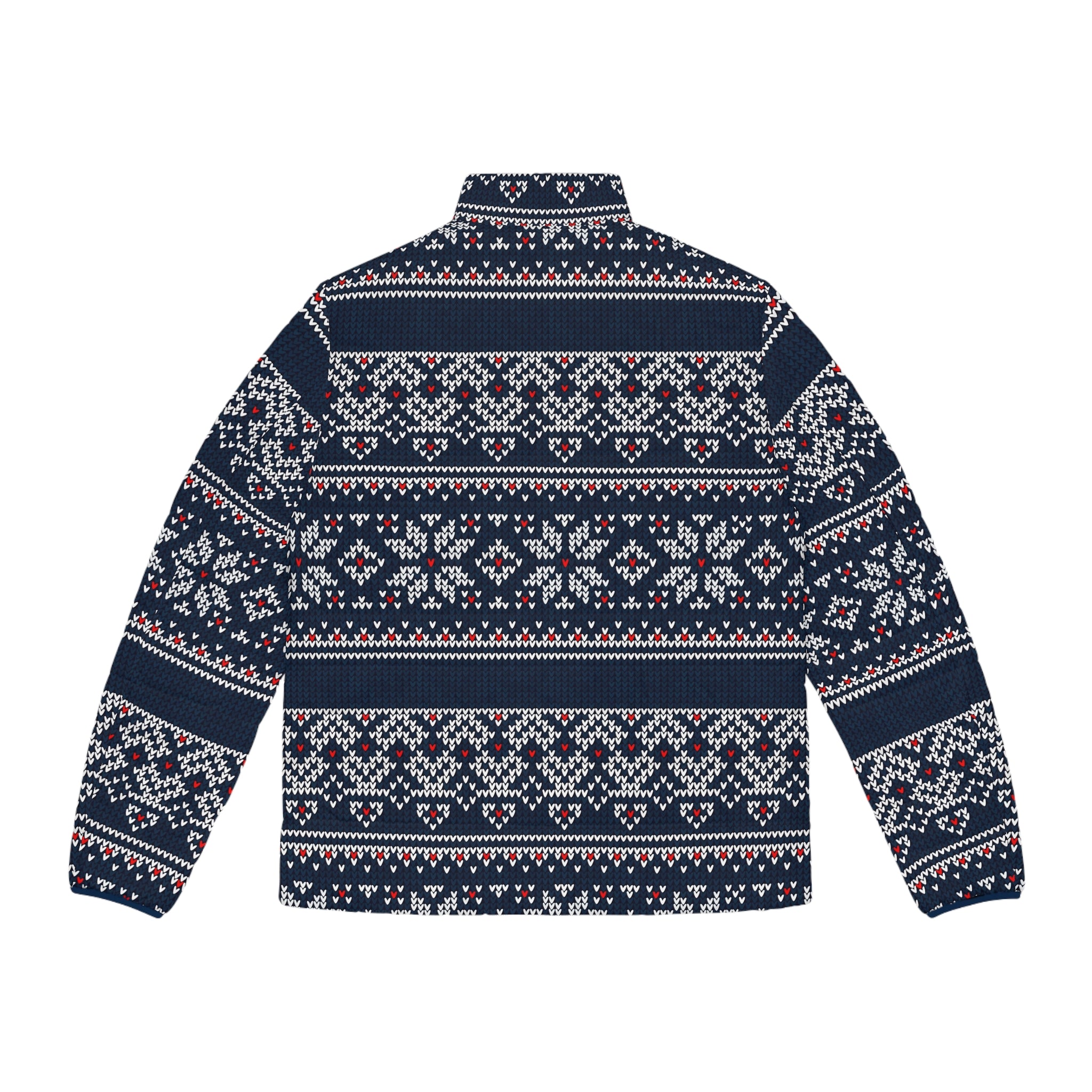 Nordic Fair Isle Pattern Puffer Jacket | Navy All-Over Print