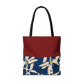 Red Navy Botanical Leaf Pattern Tote Bag
