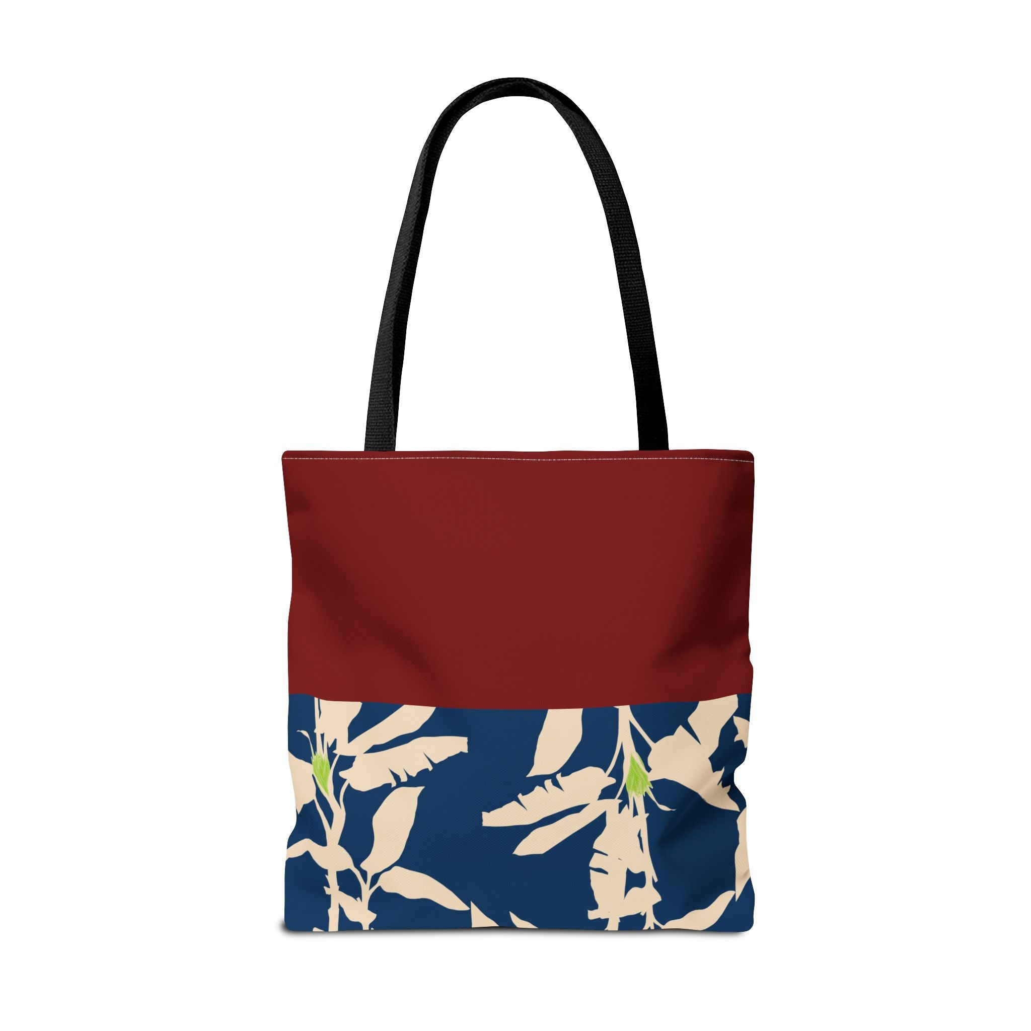 Red Navy Botanical Leaf Pattern Tote Bag