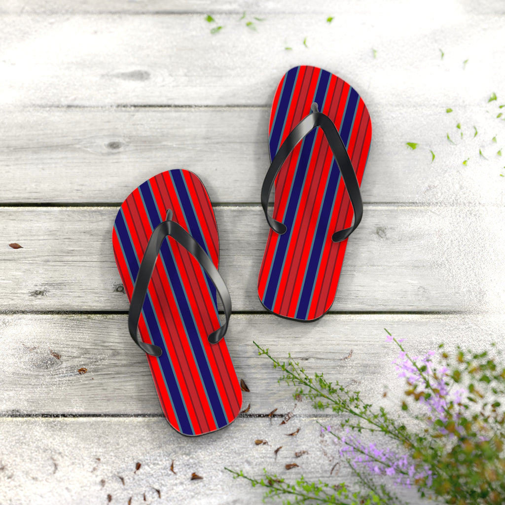 Patriotic Red & Blue Striped Flip Flops — Casual Beach Sandals