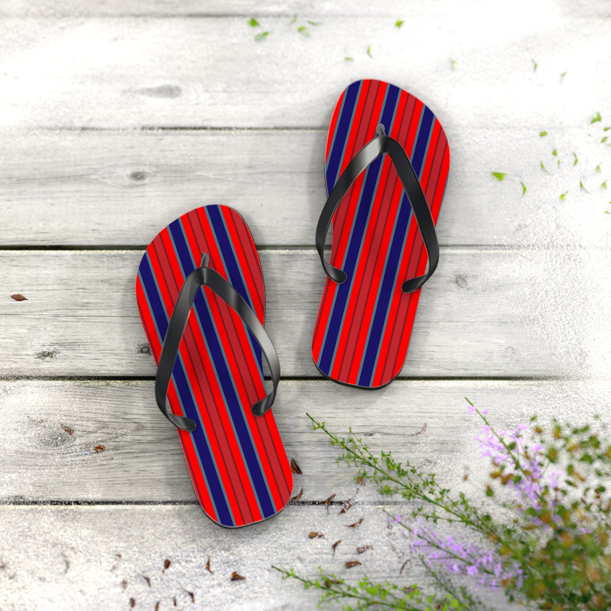 Patriotic Red & Blue Striped Flip Flops — Casual Beach Sandals