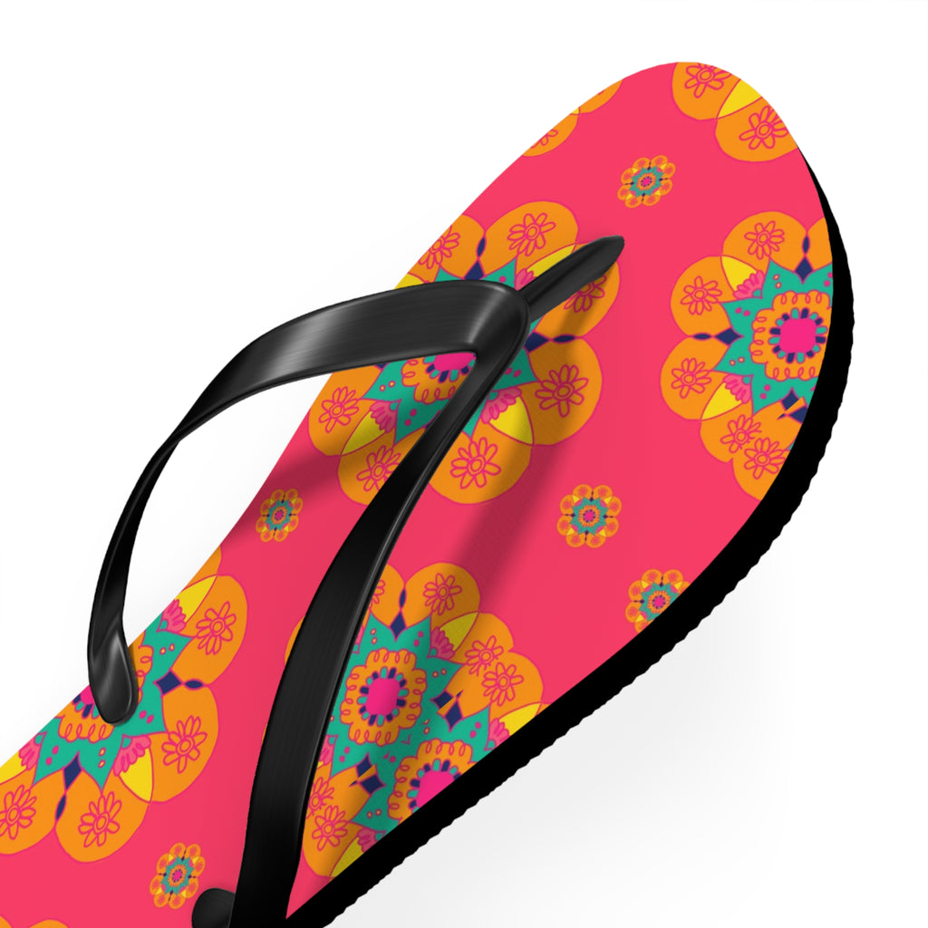 Floral Mandala Flip Flops – Bright Pink Tropical Beach Sandals