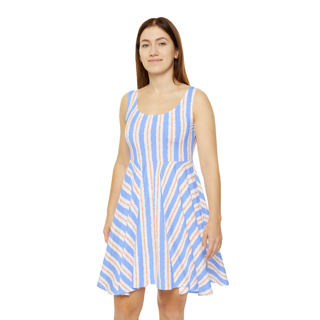 Blue & Beige Striped Dress — Casual Summer A-Line Dress
