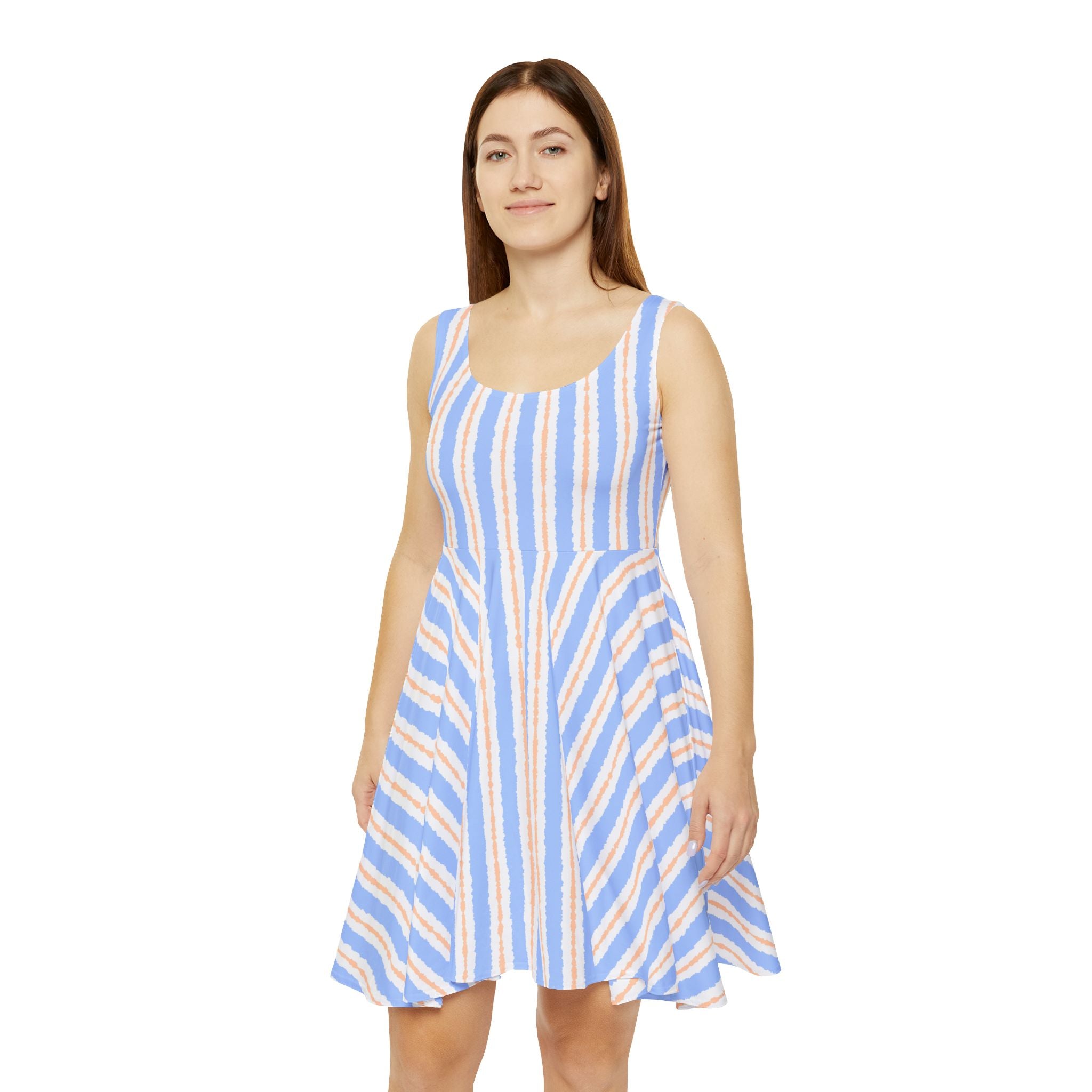 Blue & Beige Striped Dress — Casual Summer A-Line Dress