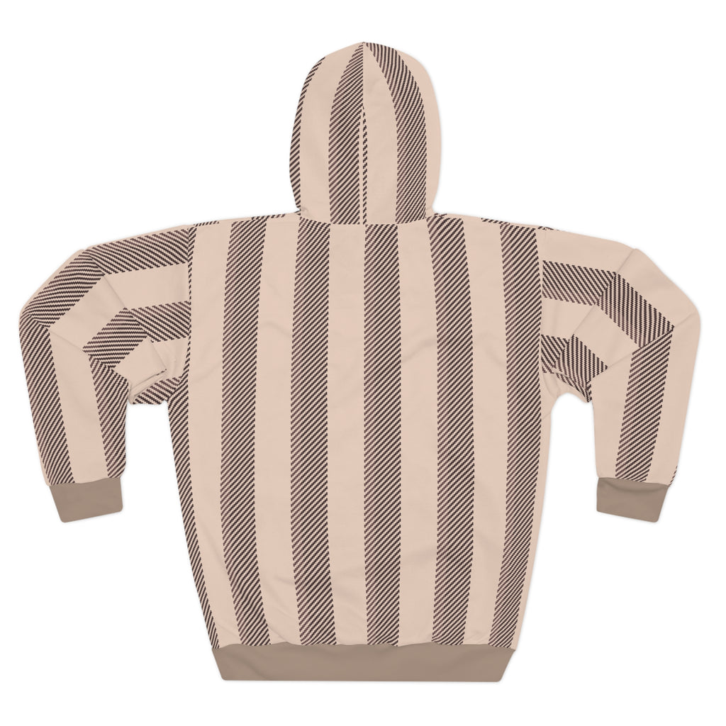 Striped Neutral Hoodie — Beige & Taupe All-Over Print Pullover