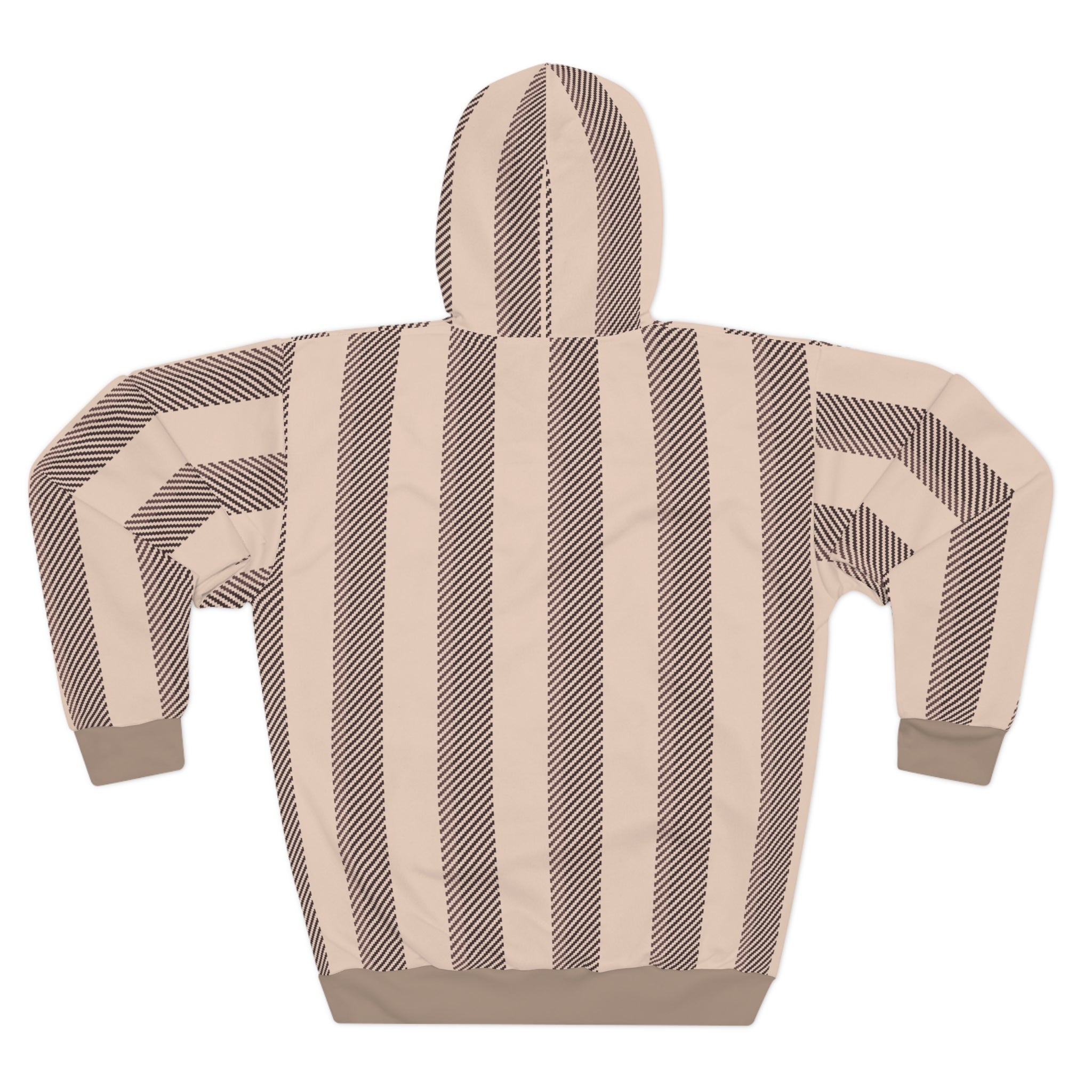 Striped Neutral Hoodie — Beige & Taupe All-Over Print Pullover