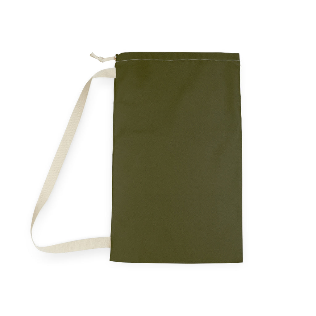 Olive Drawstring Laundry Bag — Compact Cotton Travel Hamper with Shoulder Strap