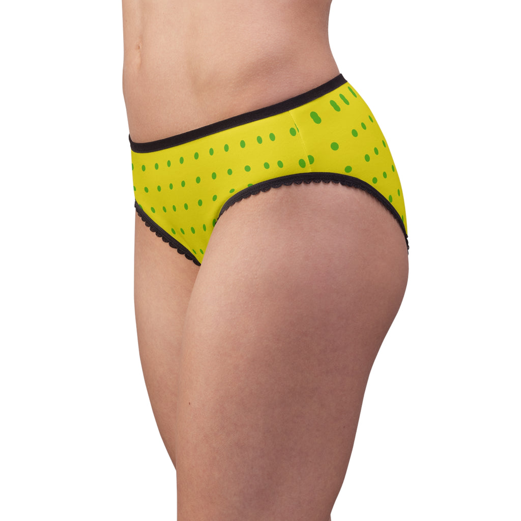Yellow Green Polka Dot Women's Briefs — Fun High-Waist Printed Underwear