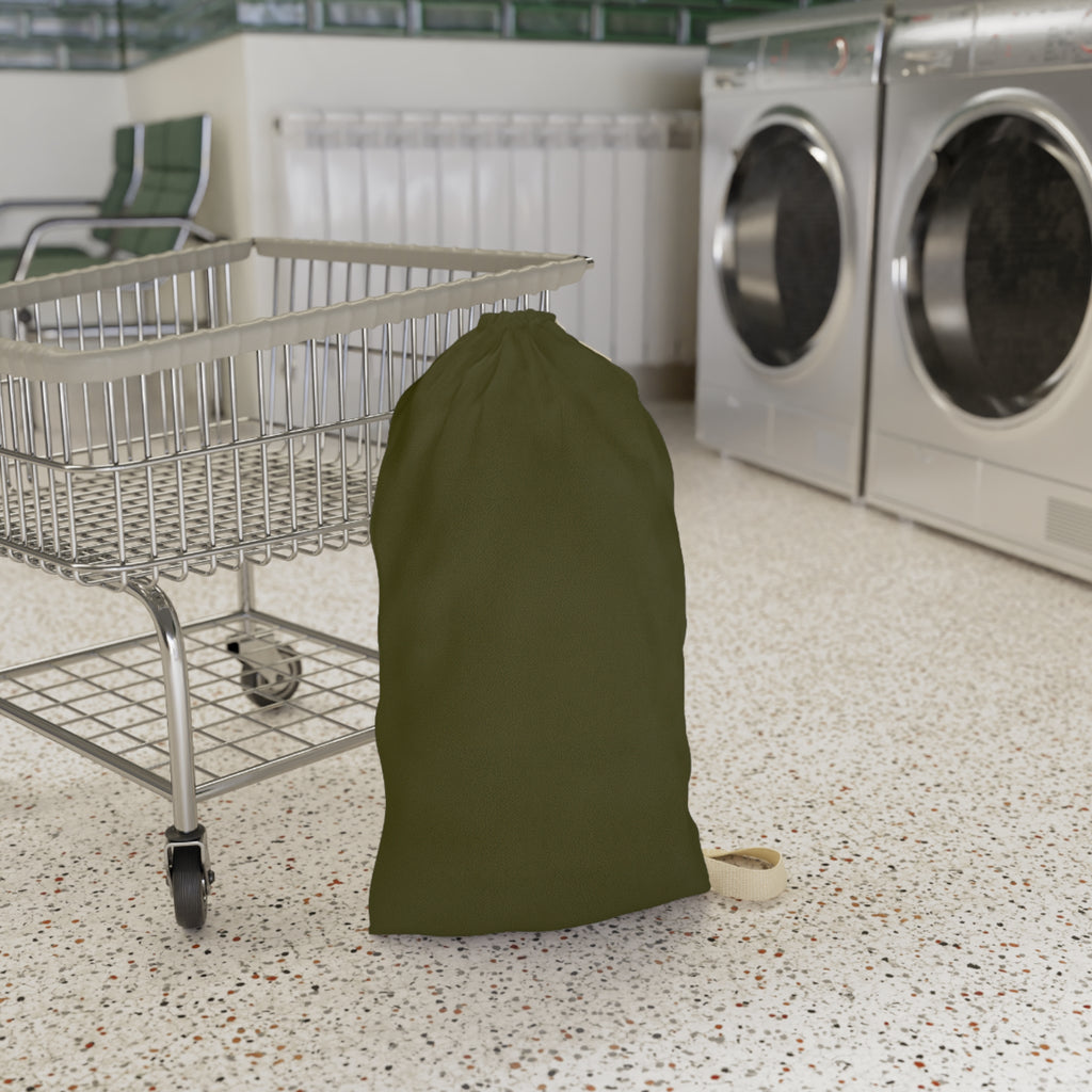 Olive Drawstring Laundry Bag — Compact Cotton Travel Hamper with Shoulder Strap
