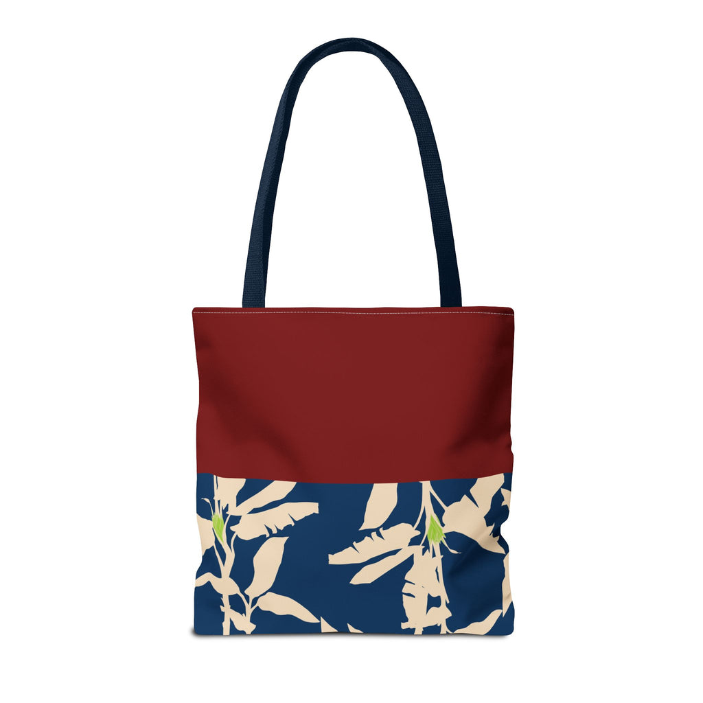 Red Navy Botanical Leaf Pattern Tote Bag